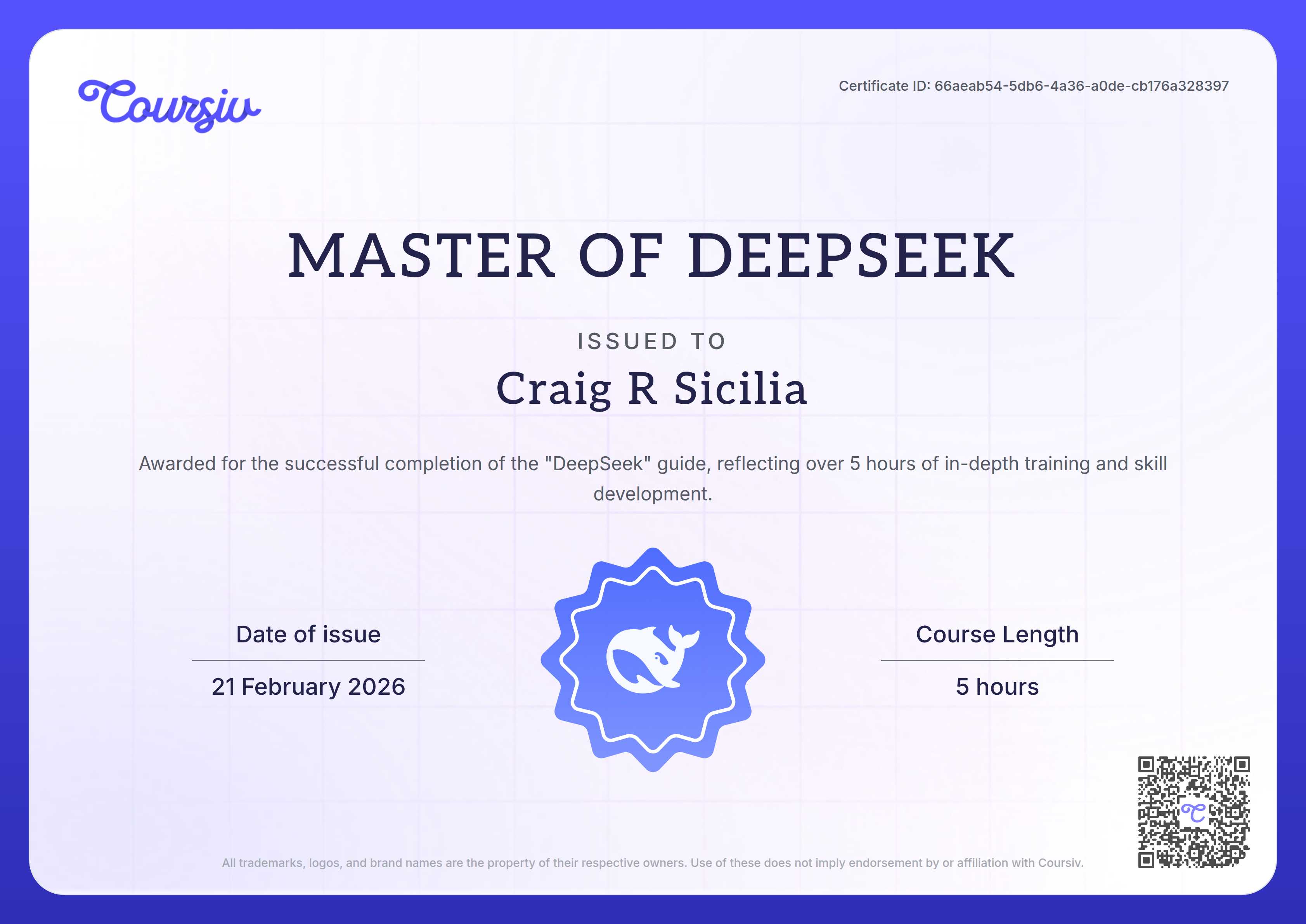 Certificate for DeepSeek