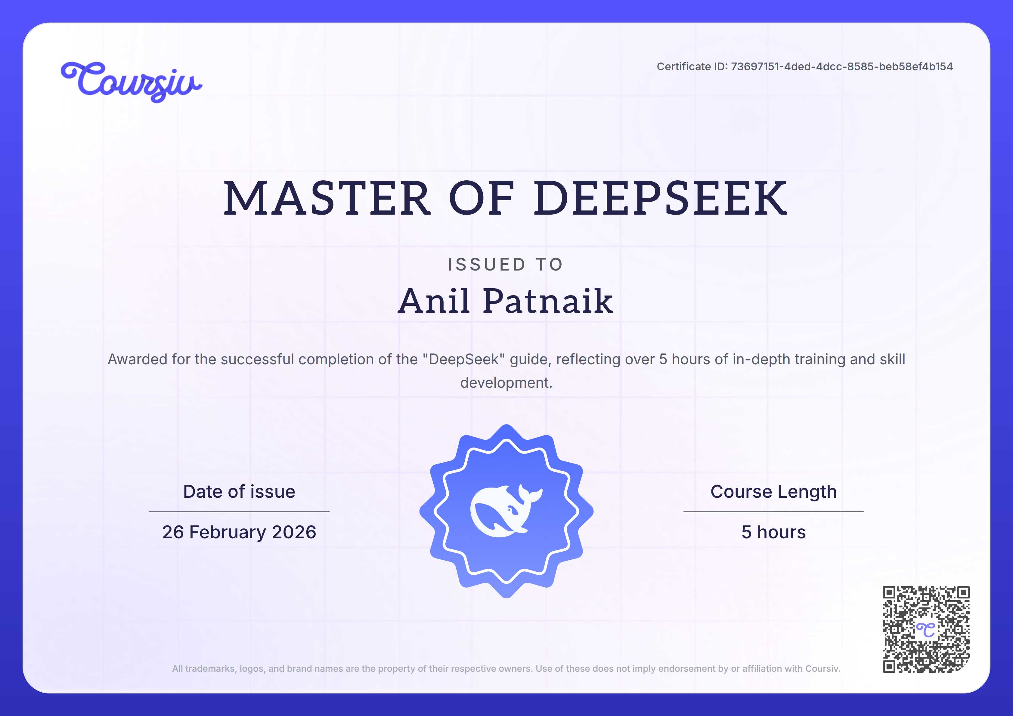 Certificate for DeepSeek