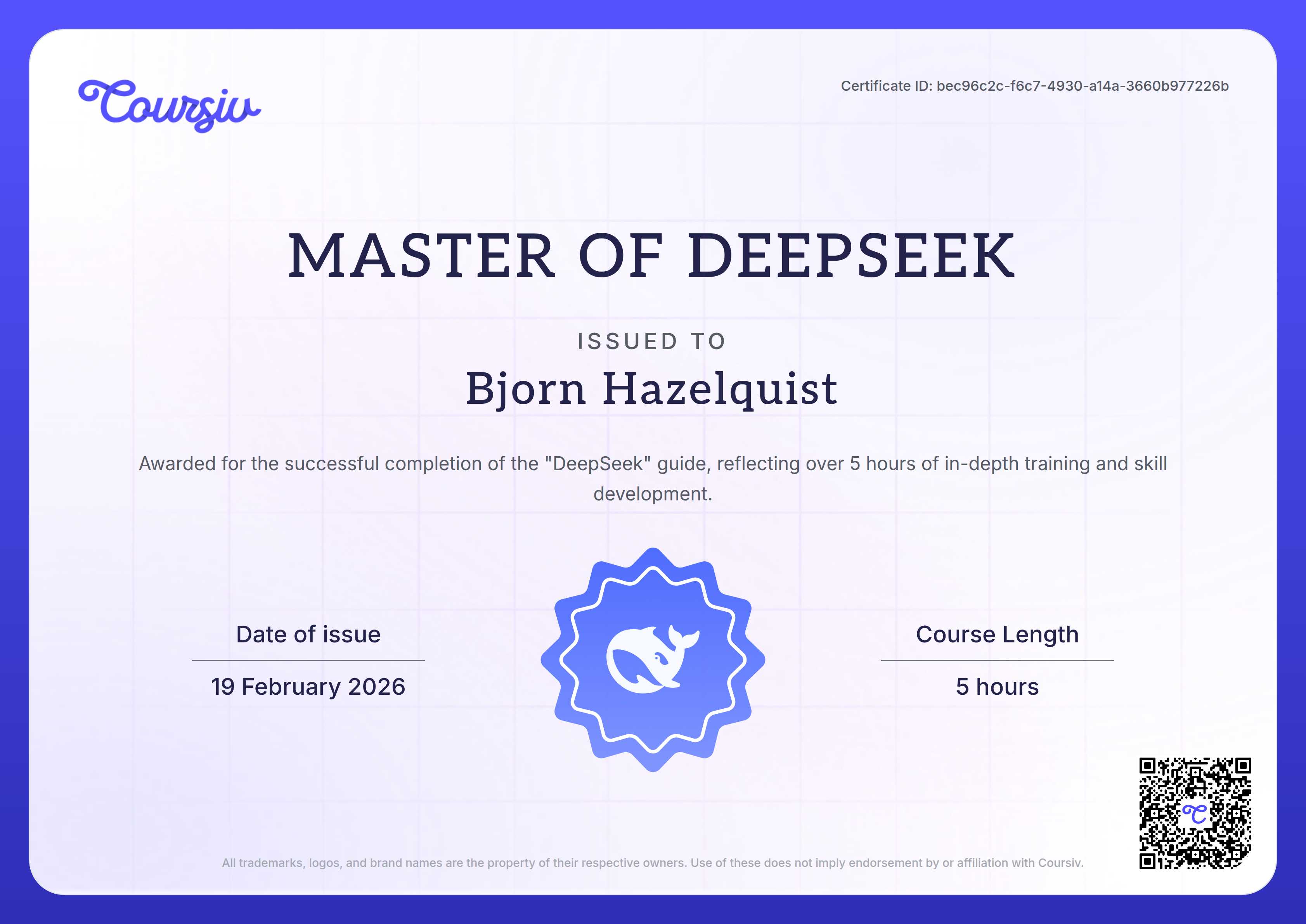 Certificate for DeepSeek