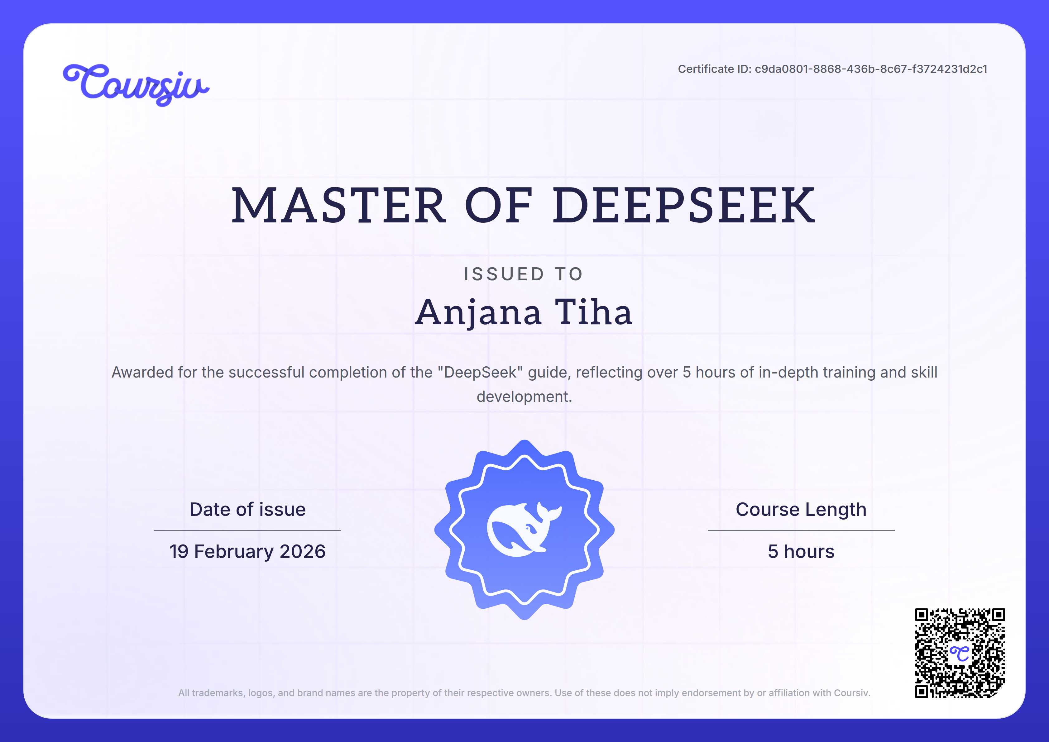 Certificate for DeepSeek