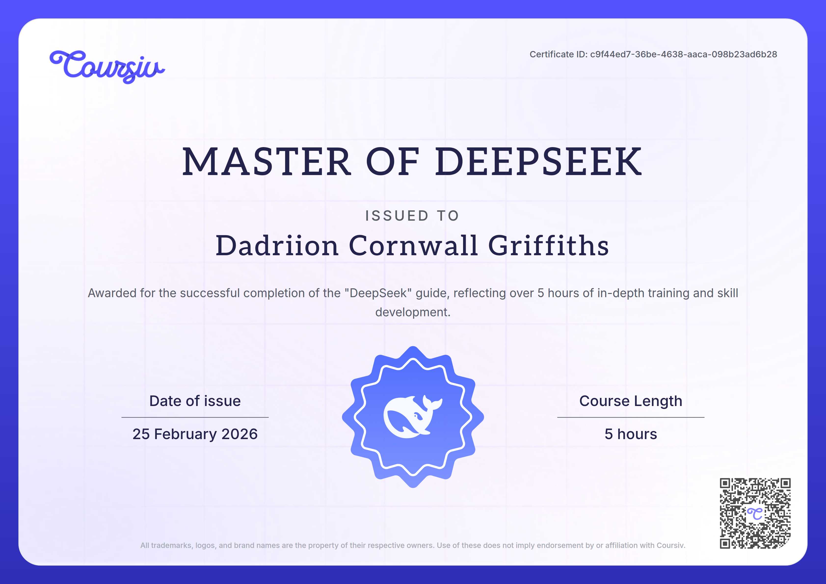 Certificate for DeepSeek