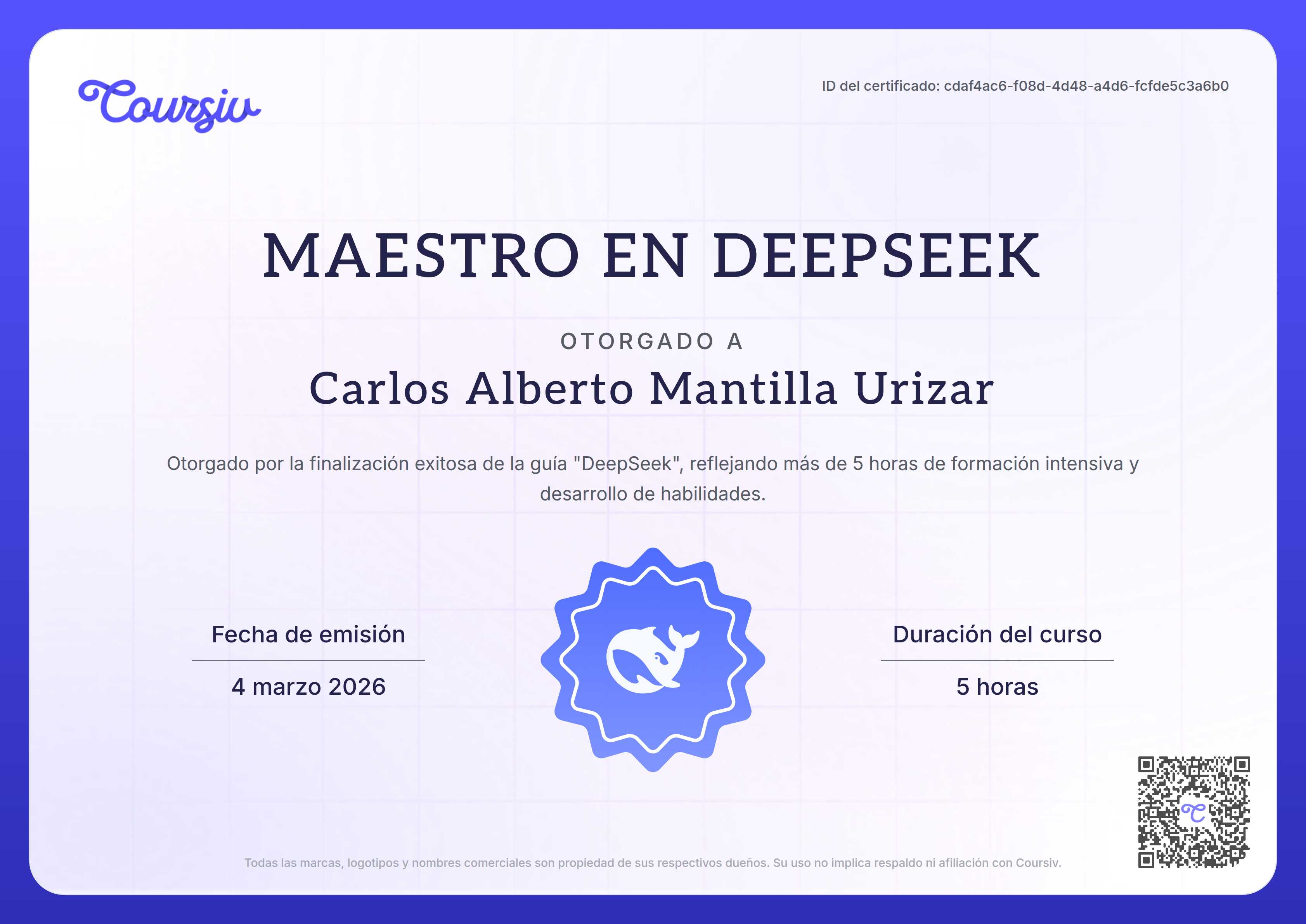 Certificate for DeepSeek