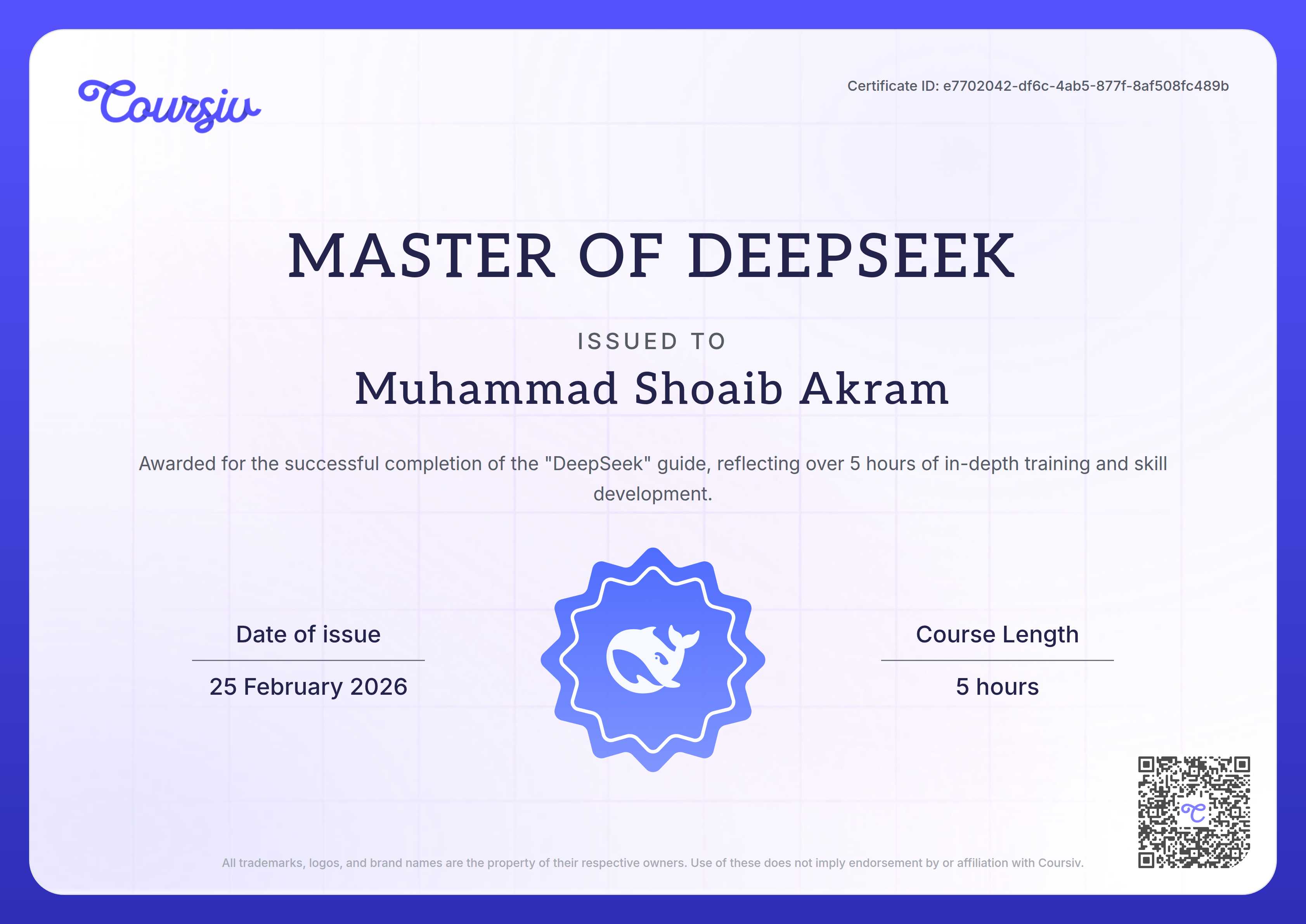 Certificate for DeepSeek