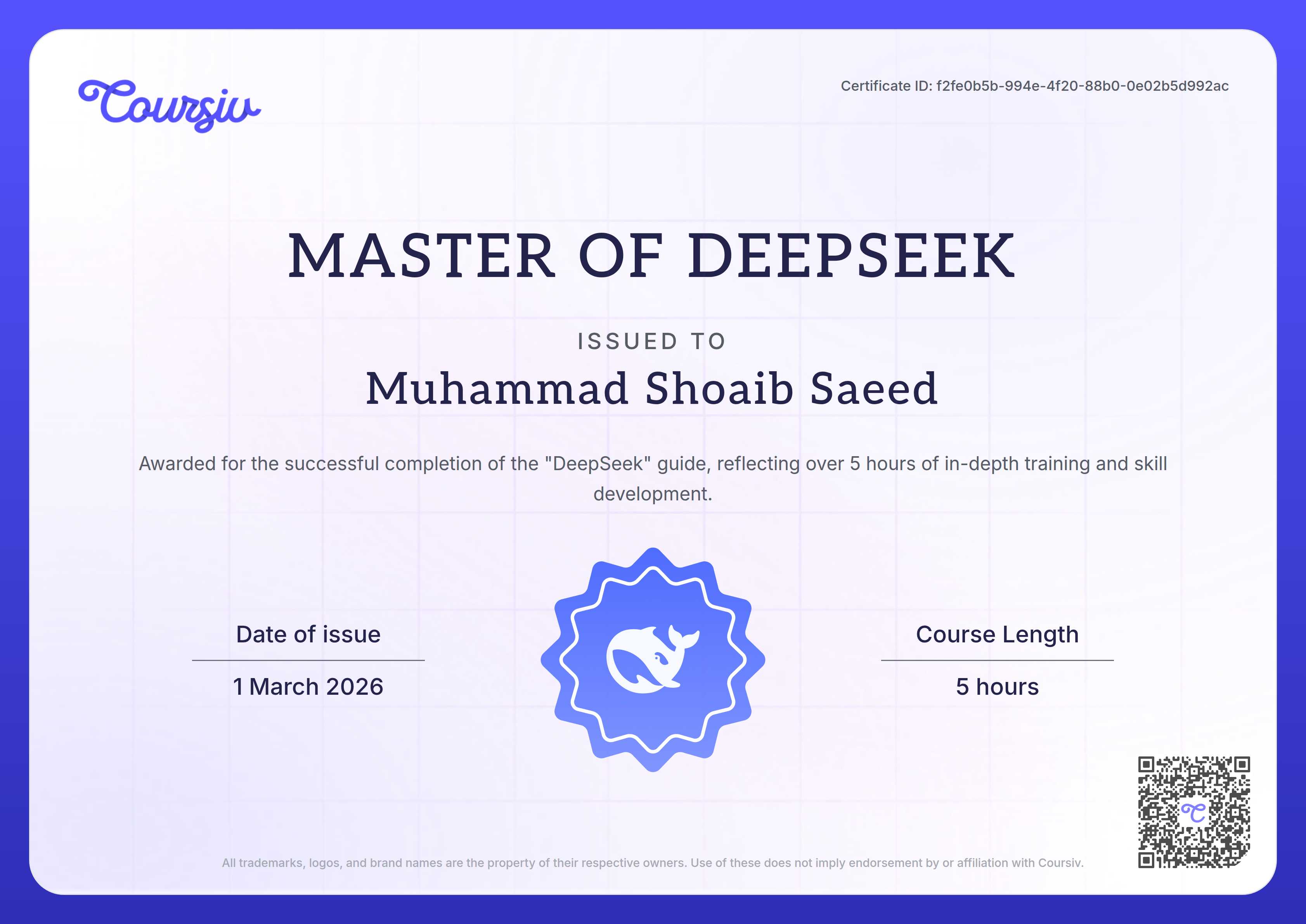 Certificate for DeepSeek