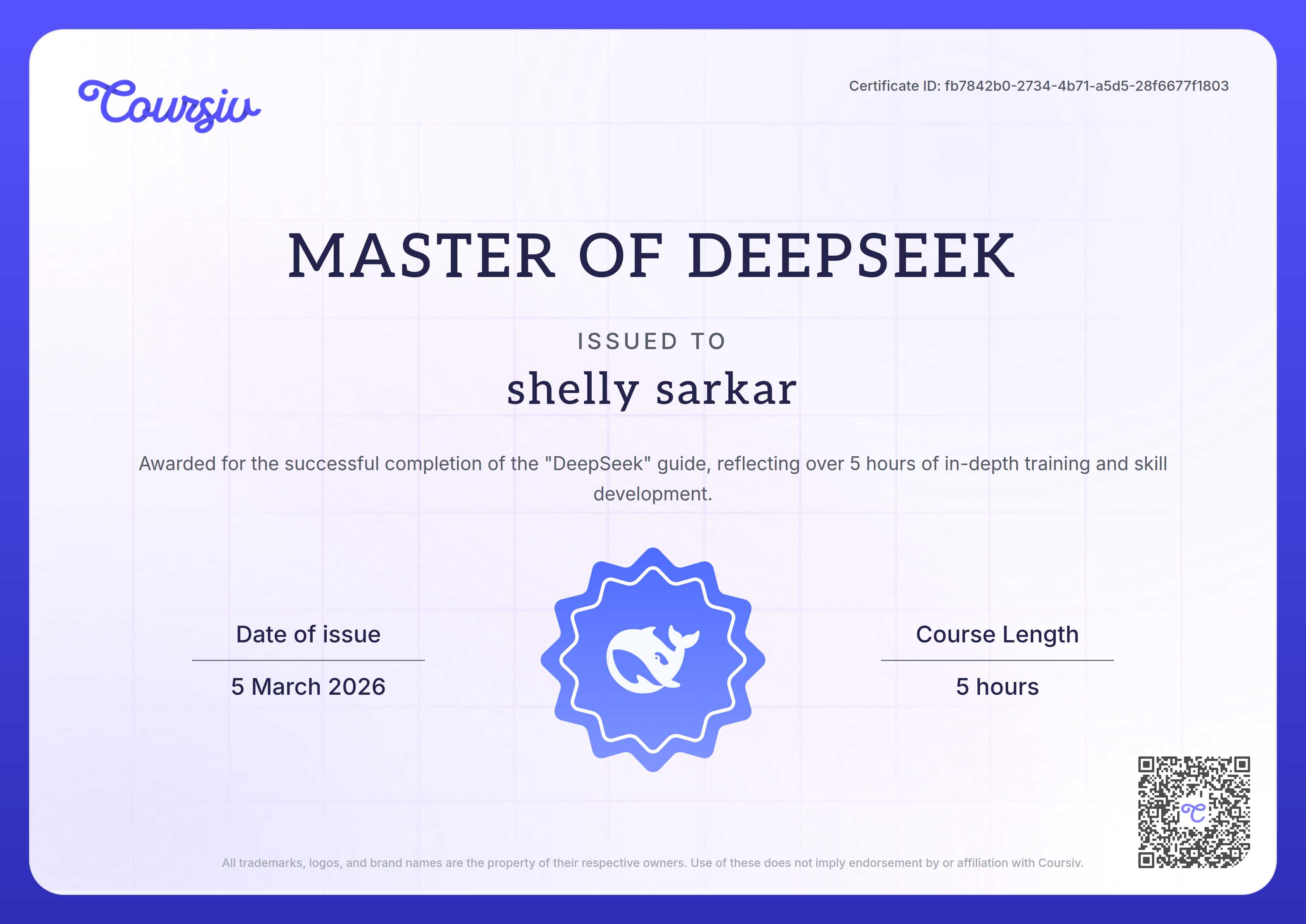 Certificate for DeepSeek
