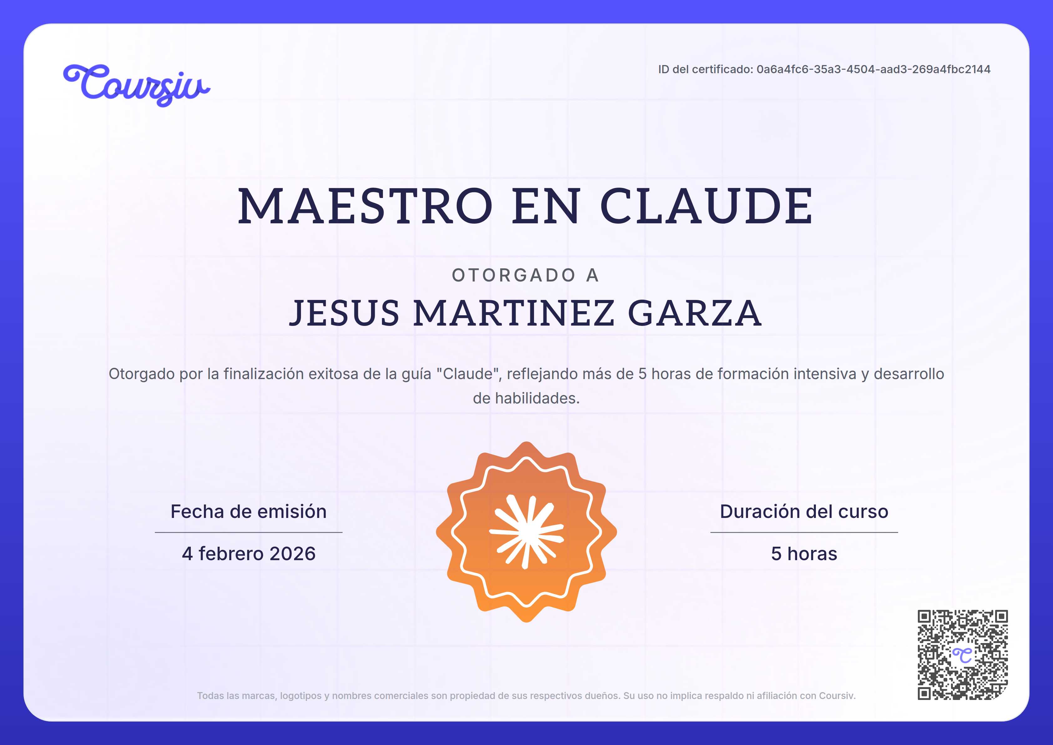 Certificate for Claude