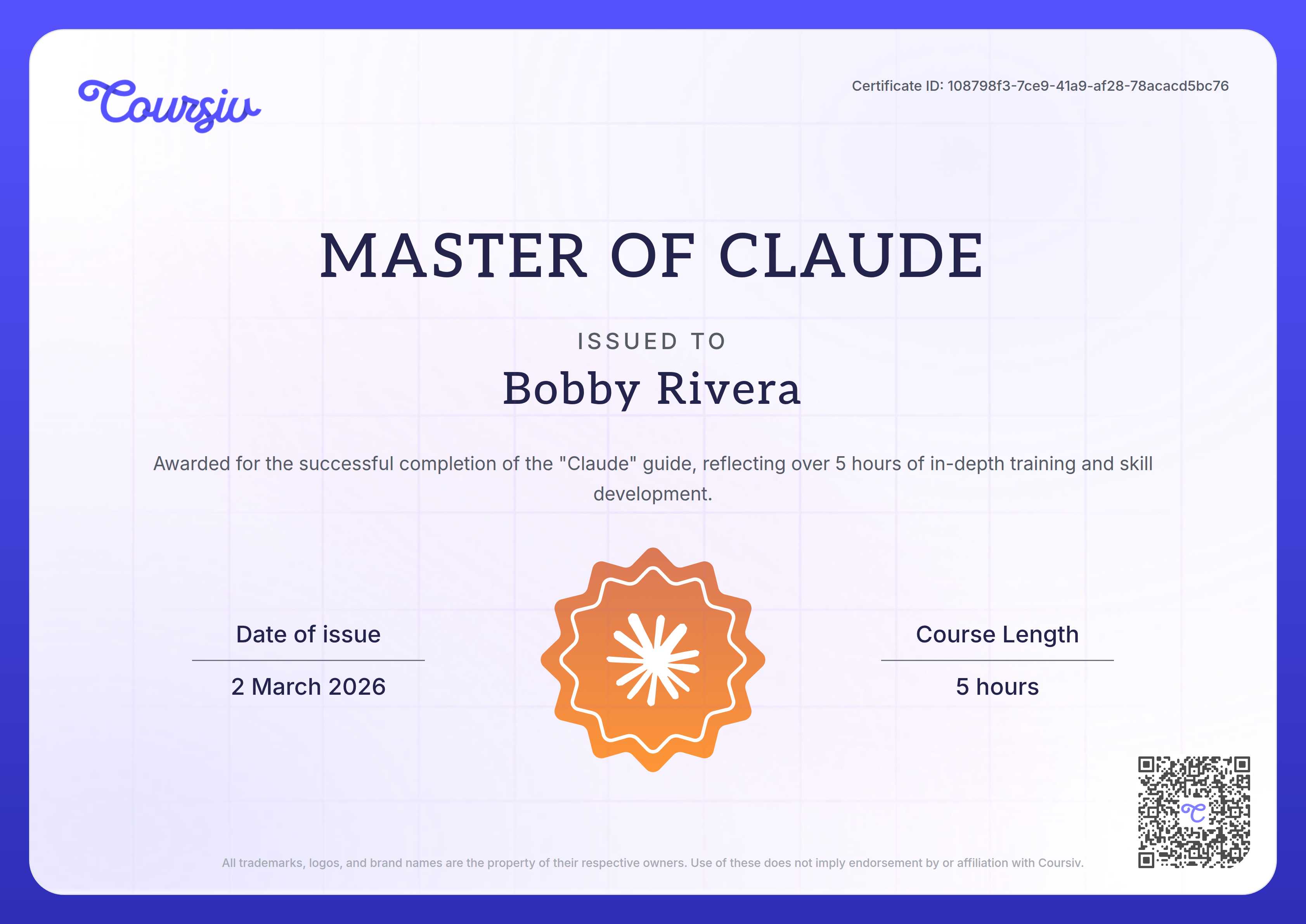 Certificate for Claude