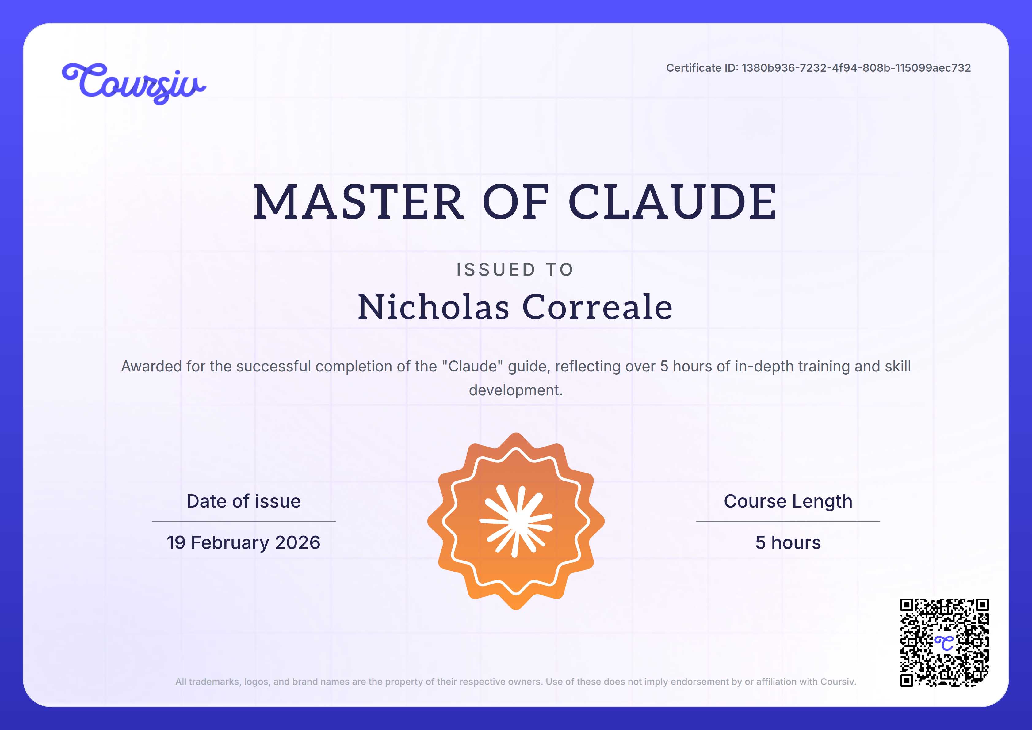 Certificate for Claude