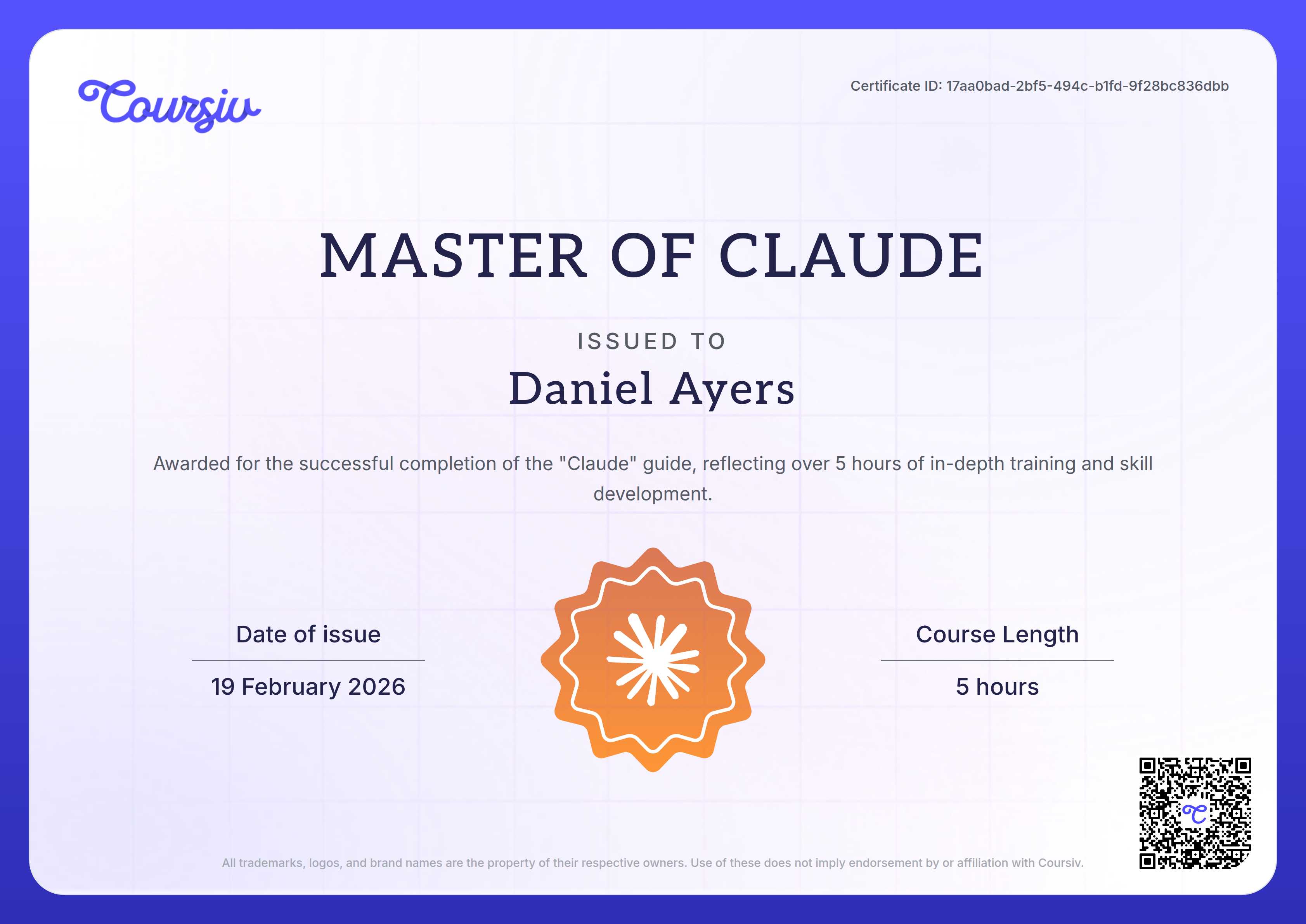 Certificate for Claude