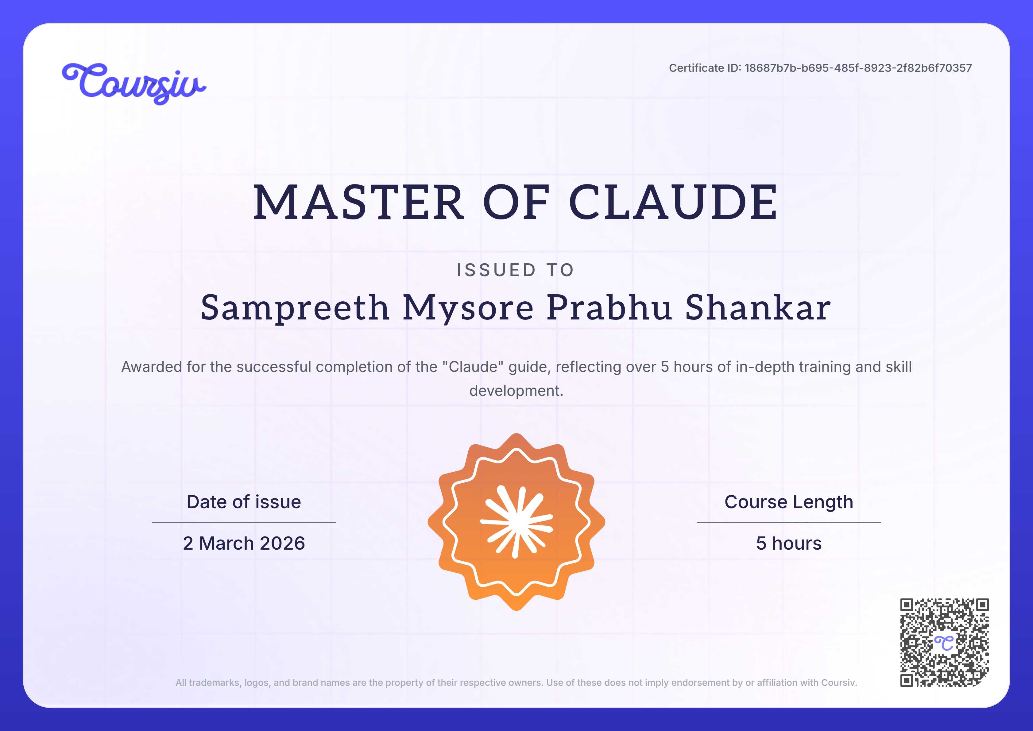 Certificate for Claude