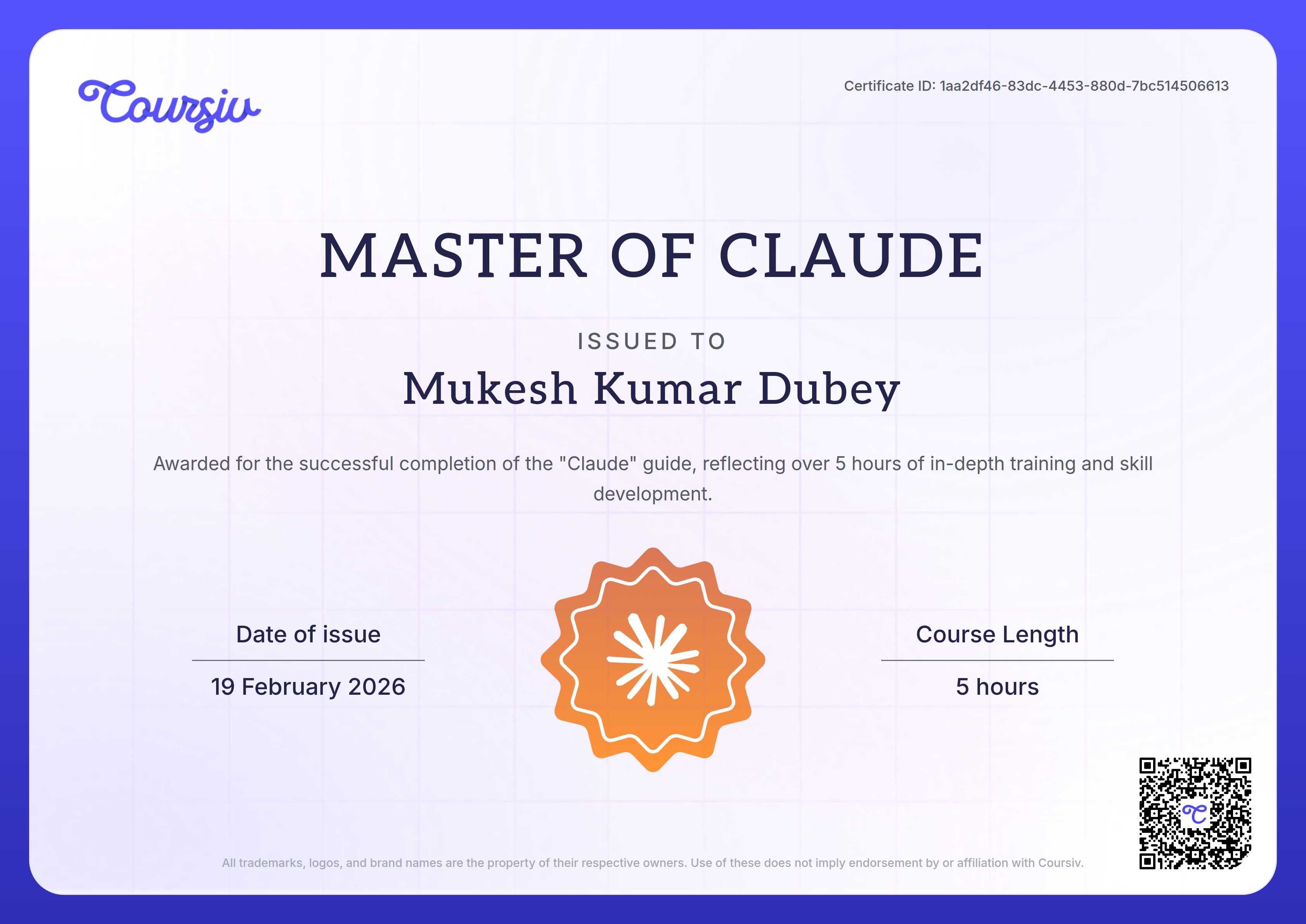 Certificate for Claude