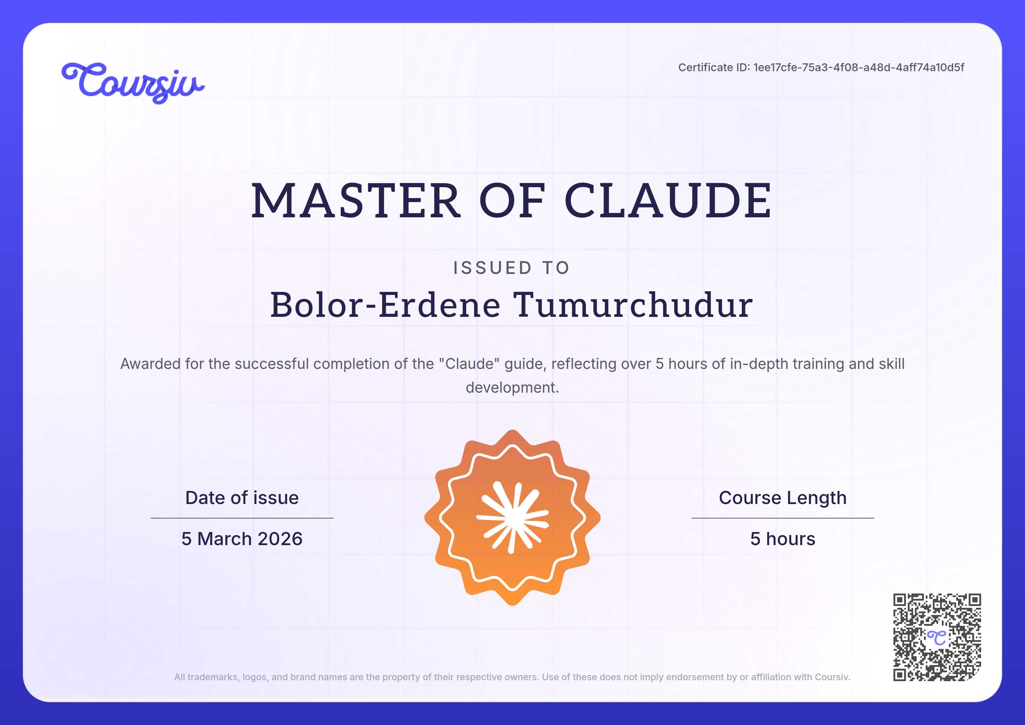 Certificate for Claude
