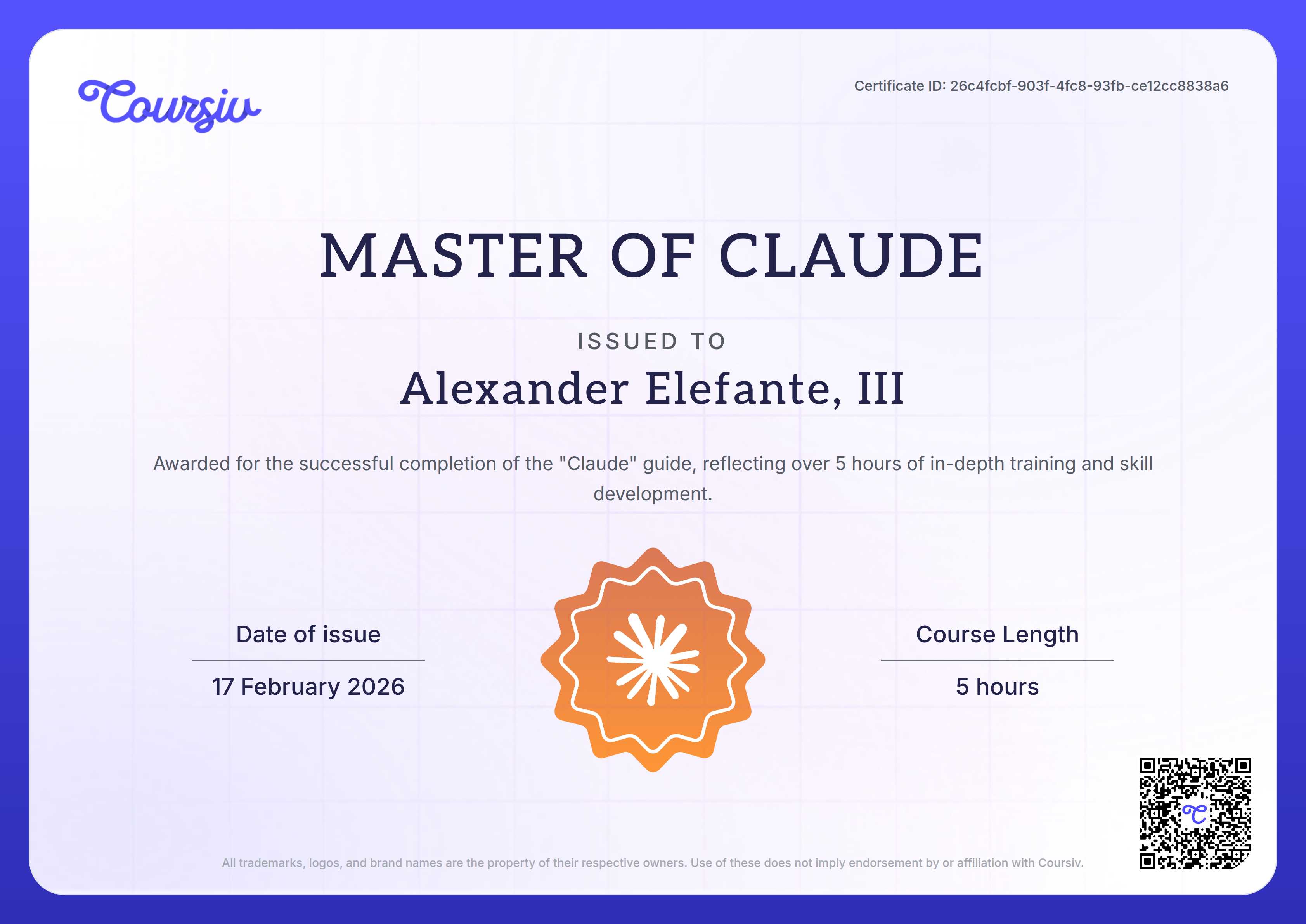Certificate for Claude