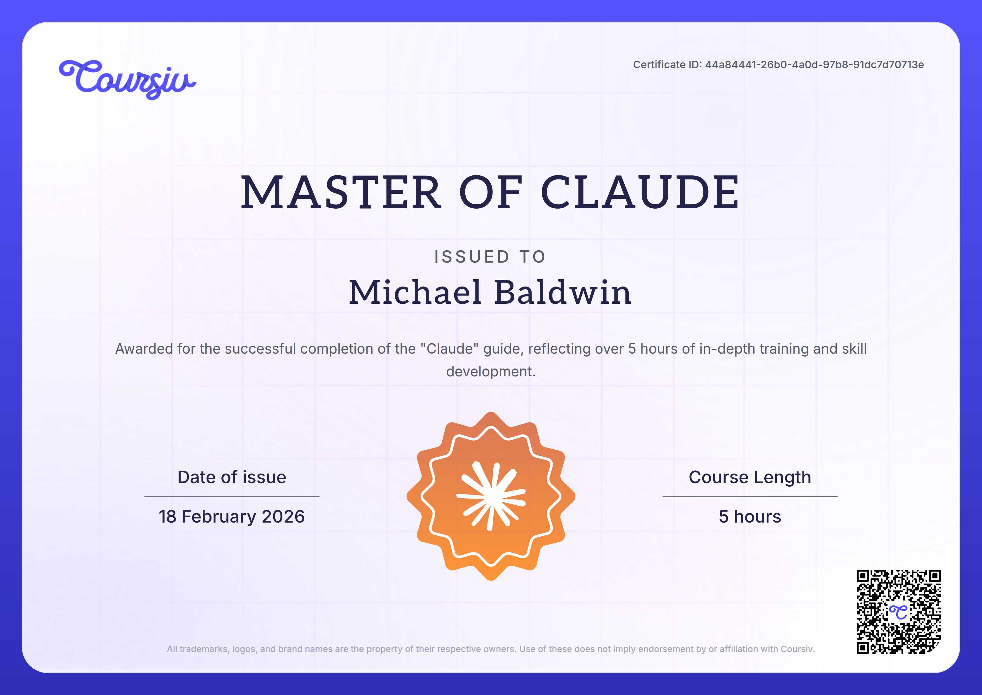 Certificate for Claude