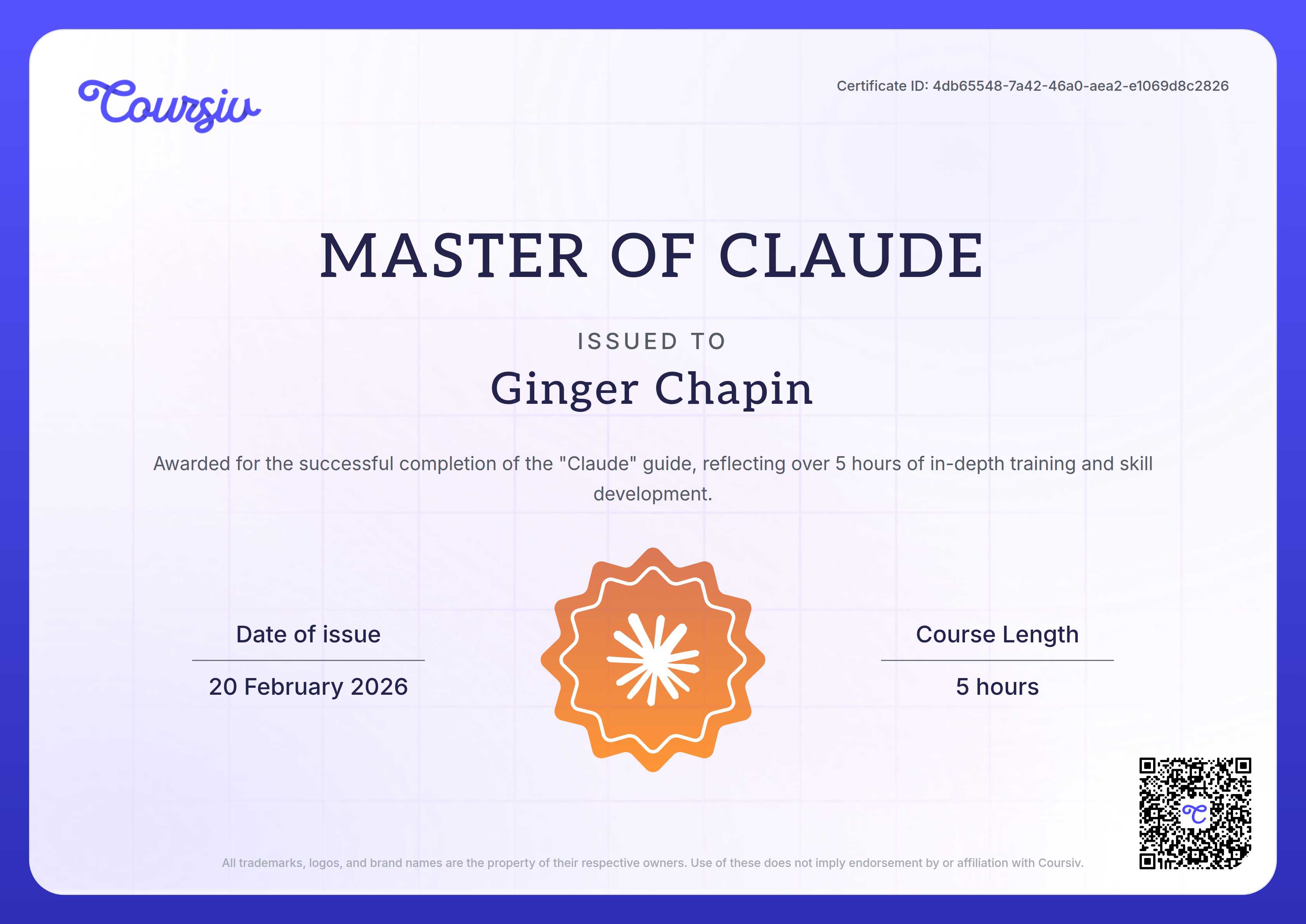 Certificate for Claude