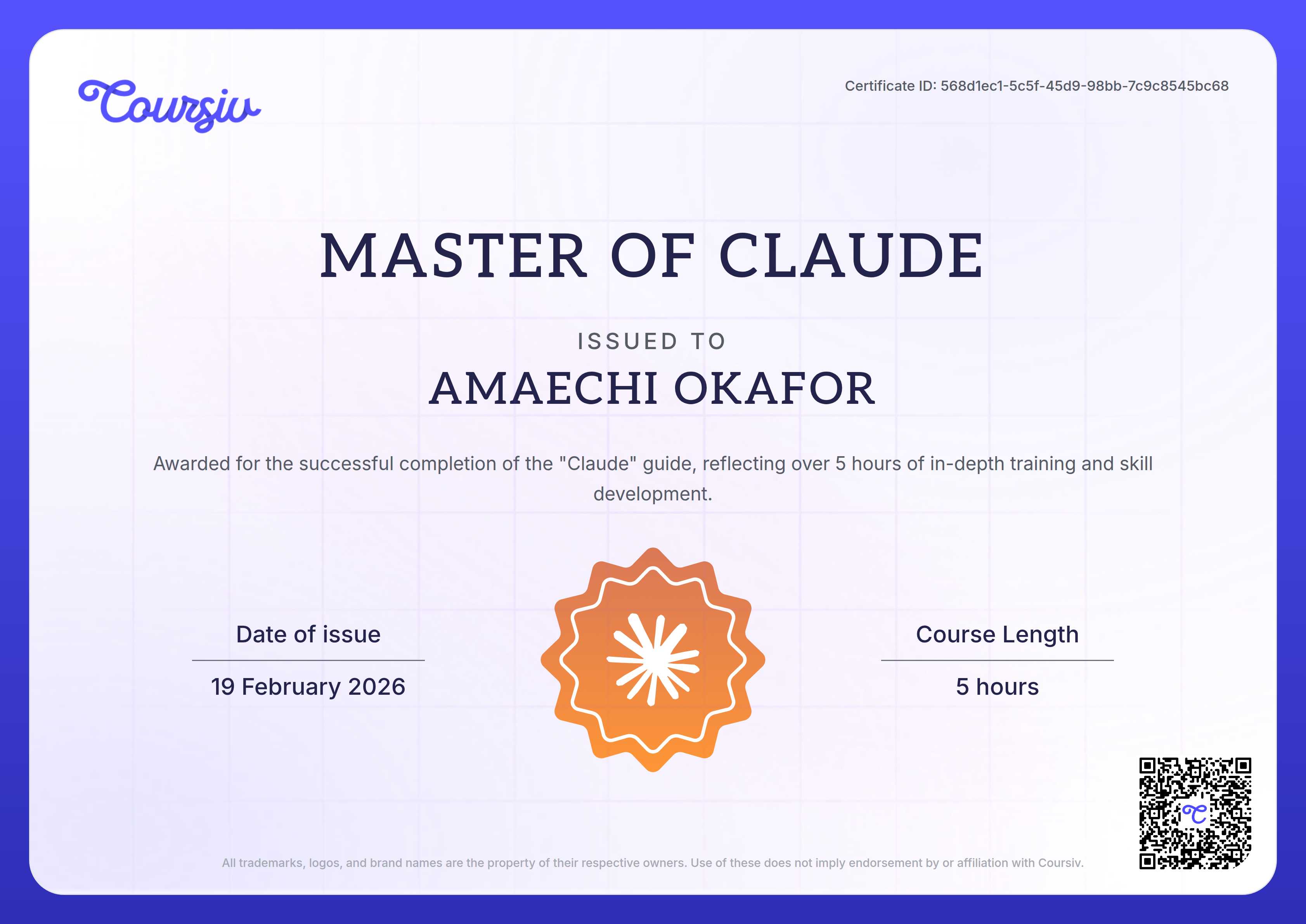 Certificate for Claude