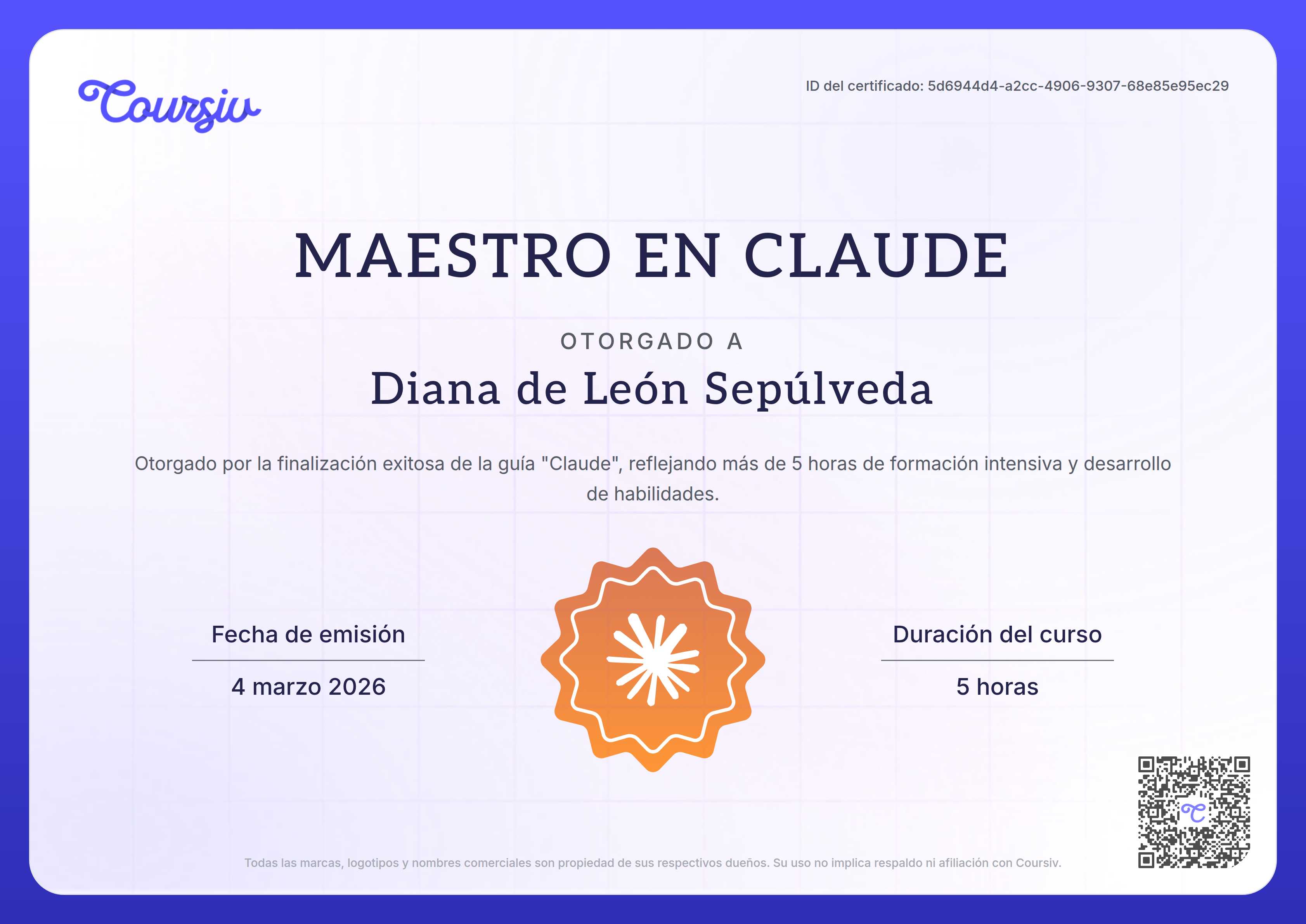Certificate for Claude