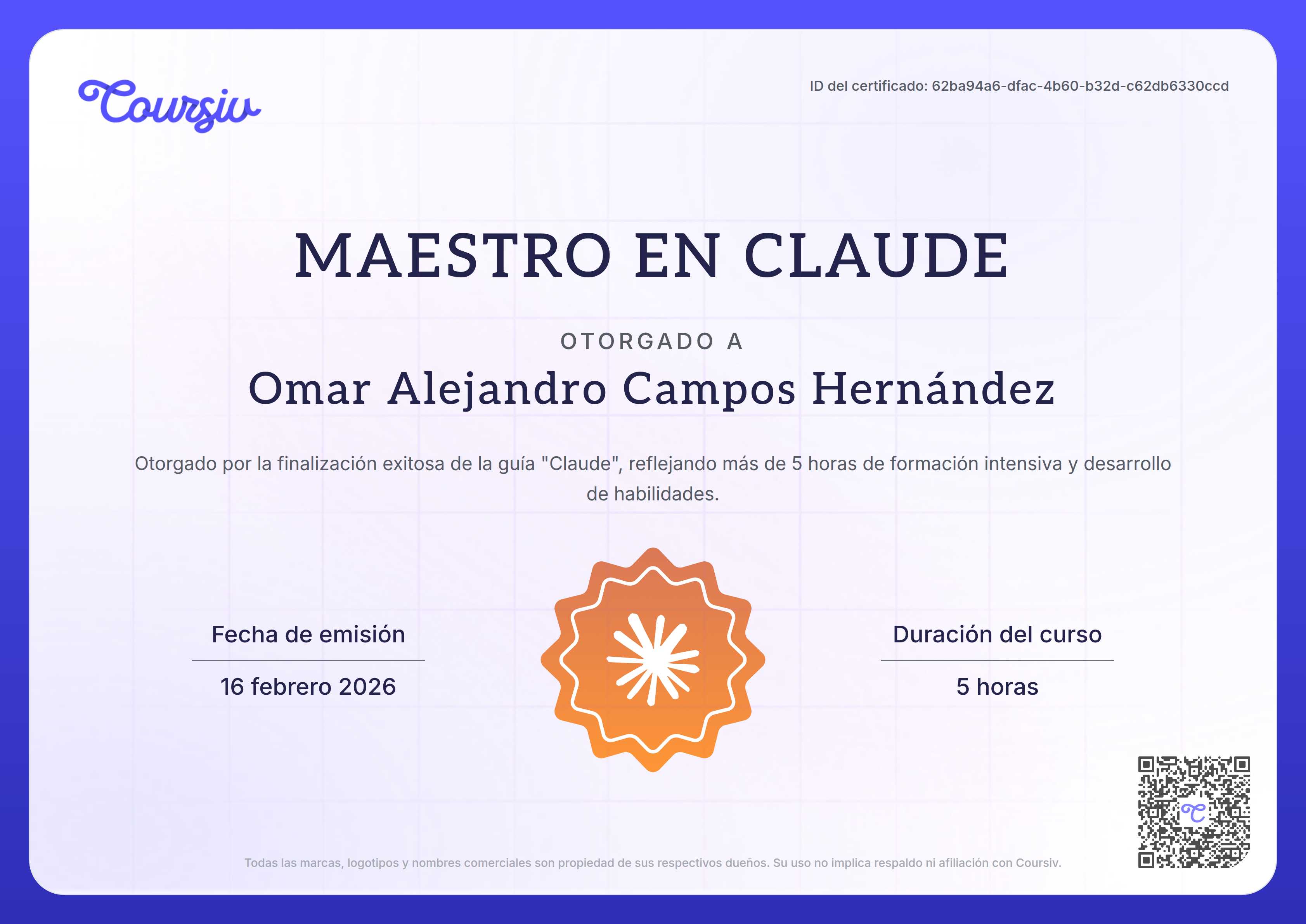 Certificate for Claude