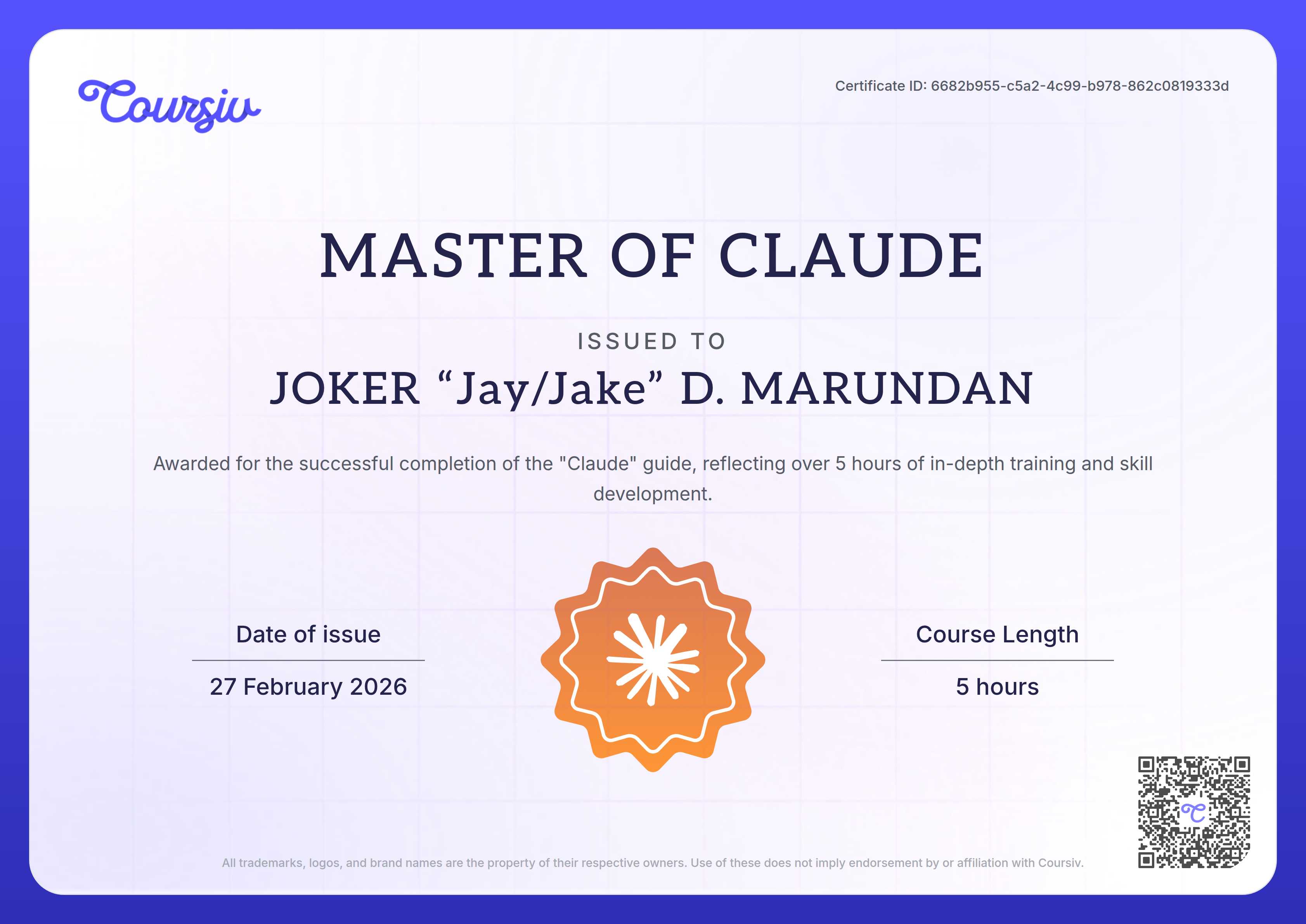 Certificate for Claude