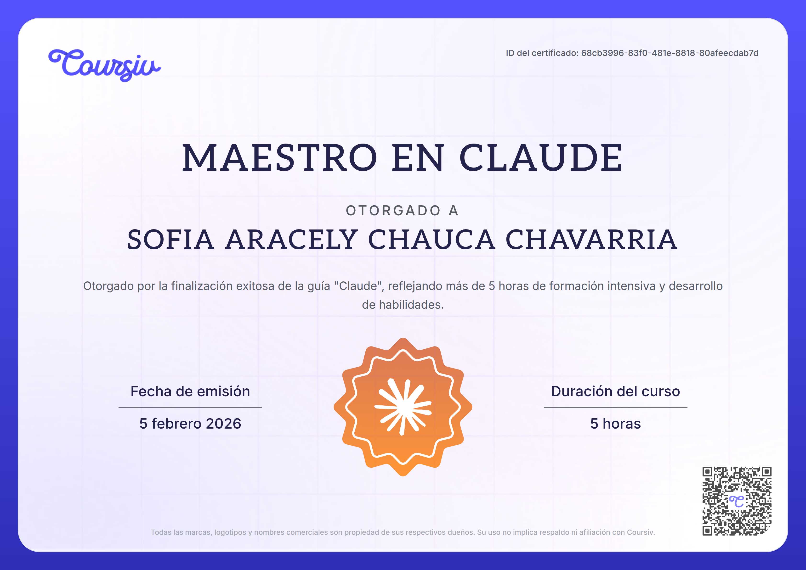 Certificate for Claude