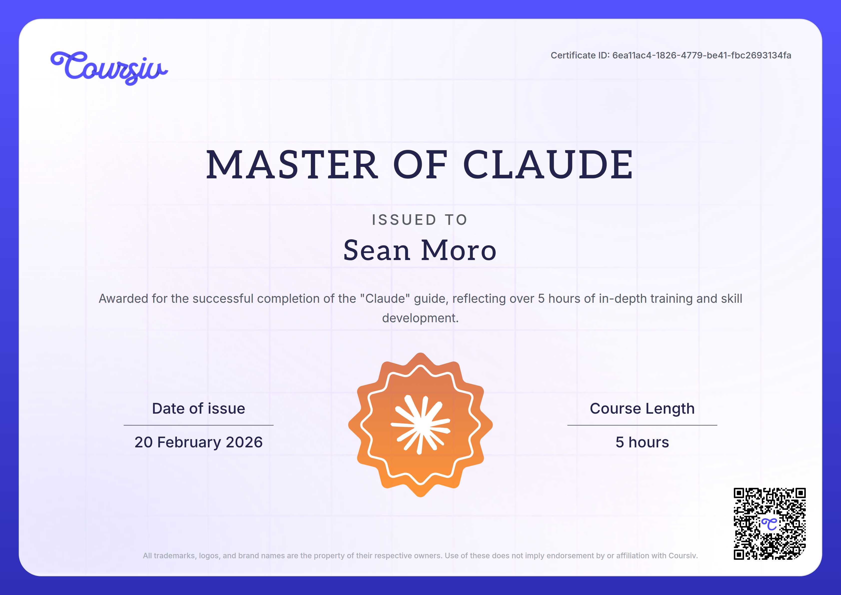 Certificate for Claude