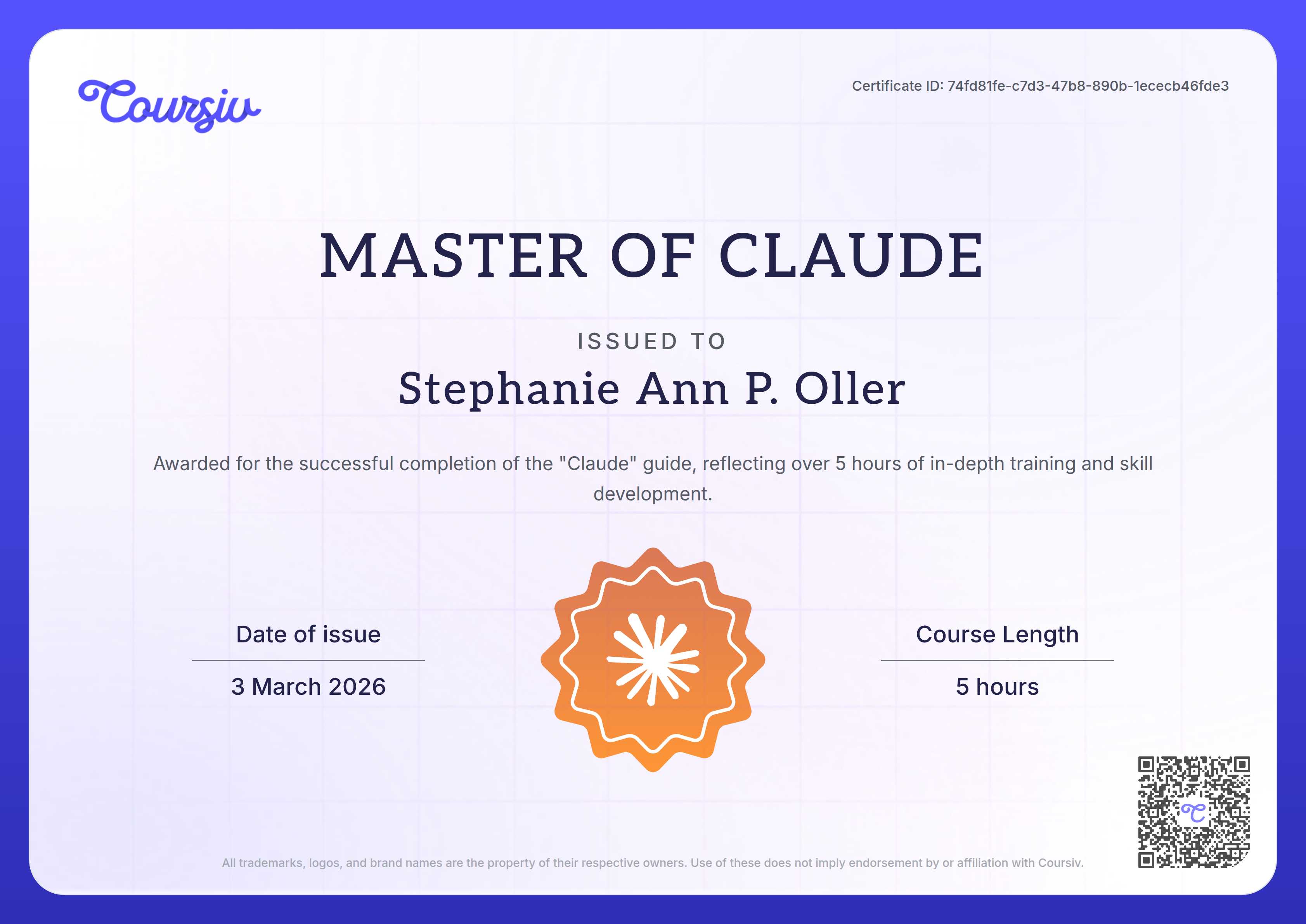 Certificate for Claude