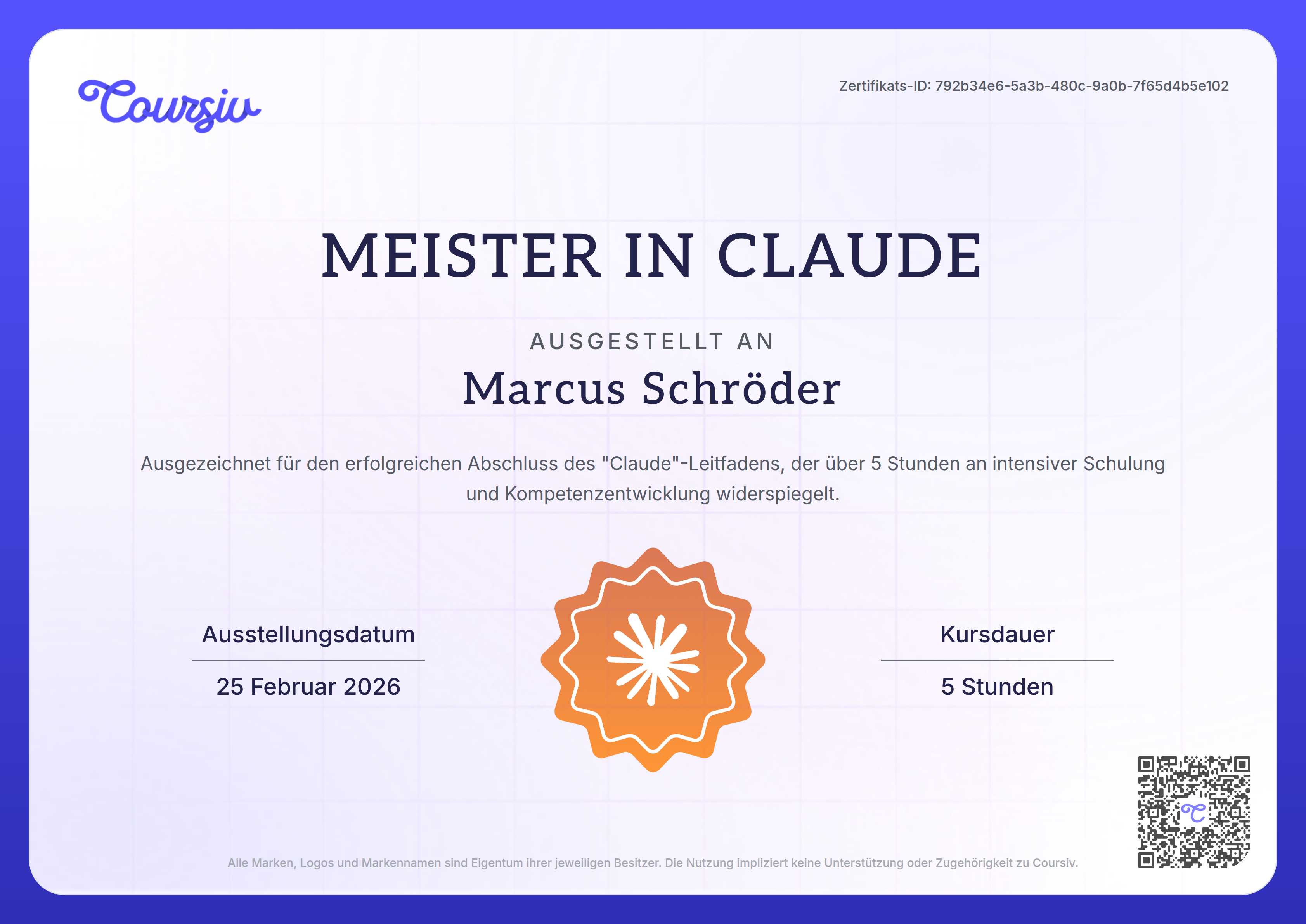 Certificate for Claude