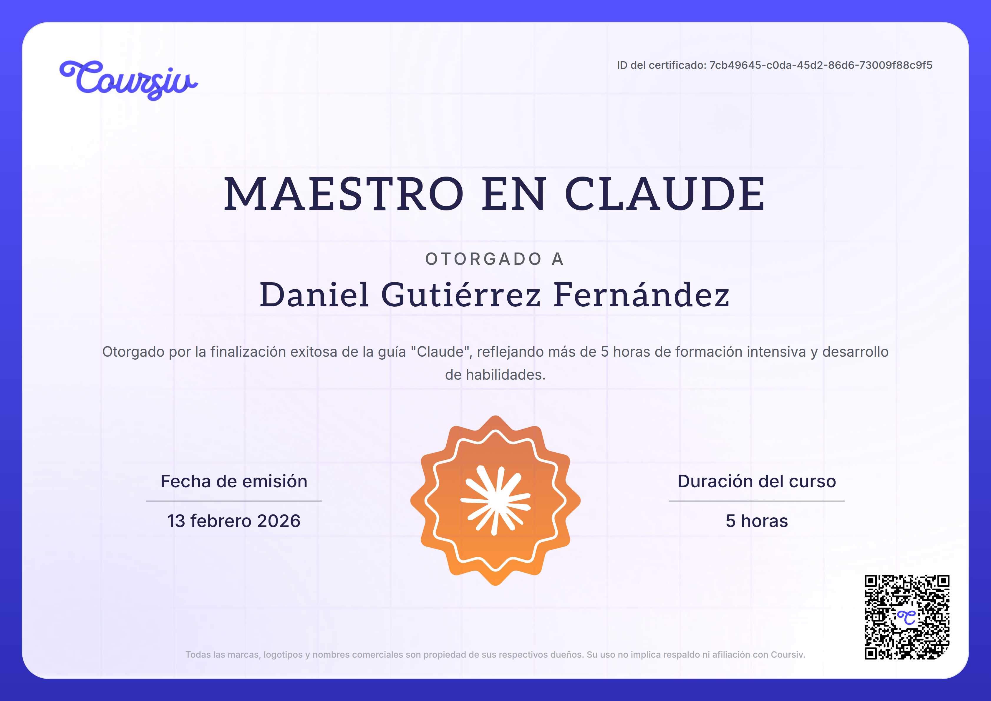 Certificate for Claude