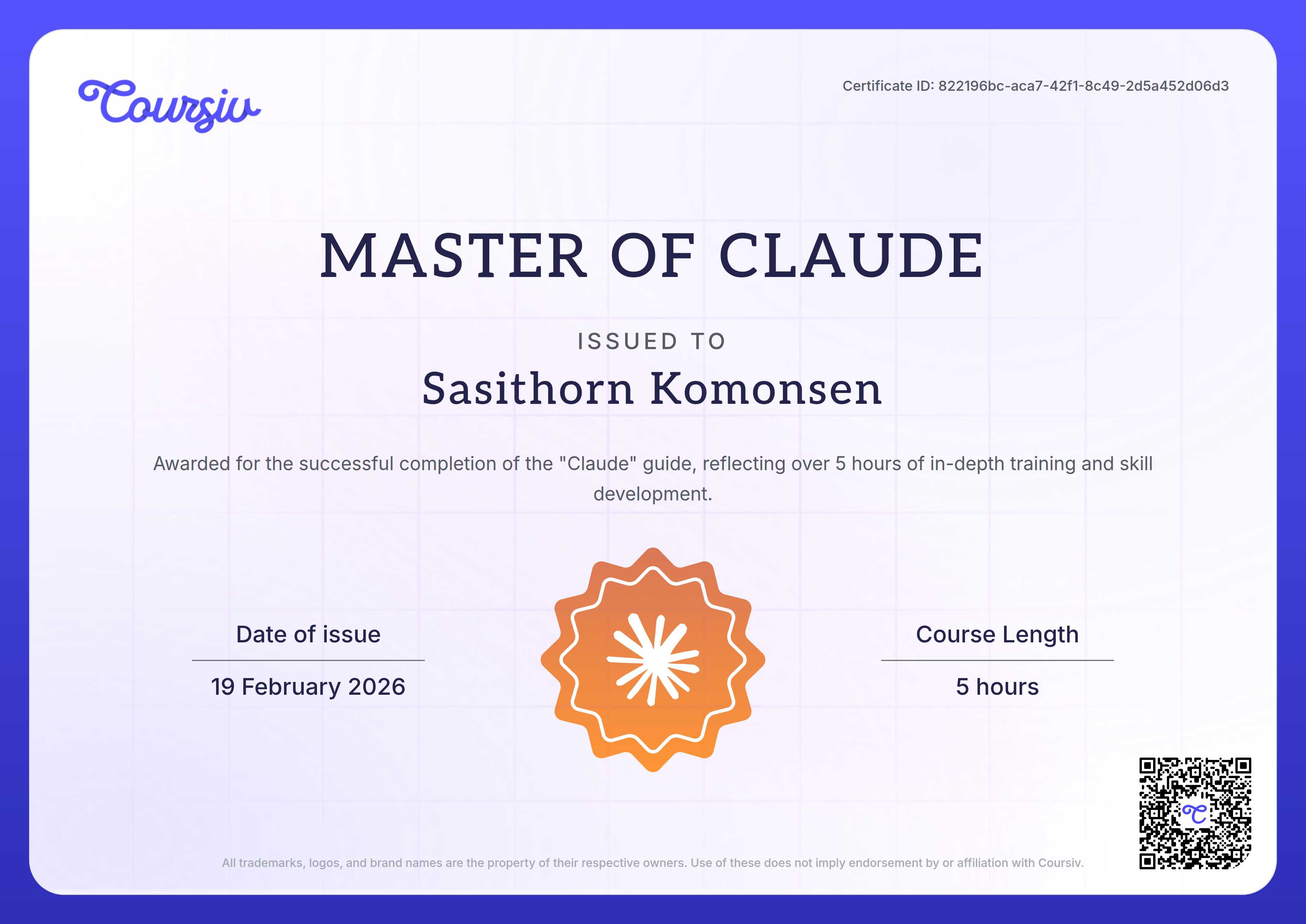Certificate for Claude
