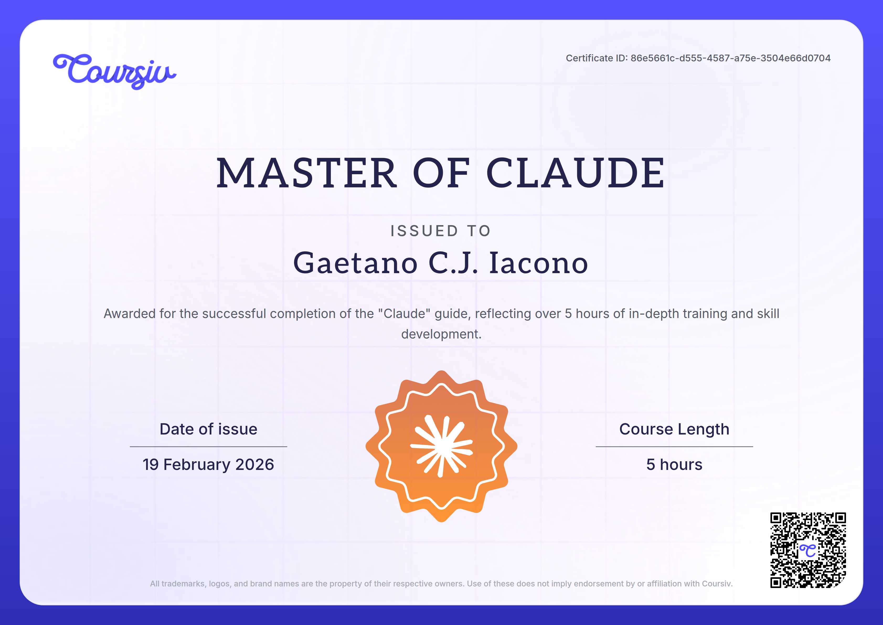 Certificate for Claude