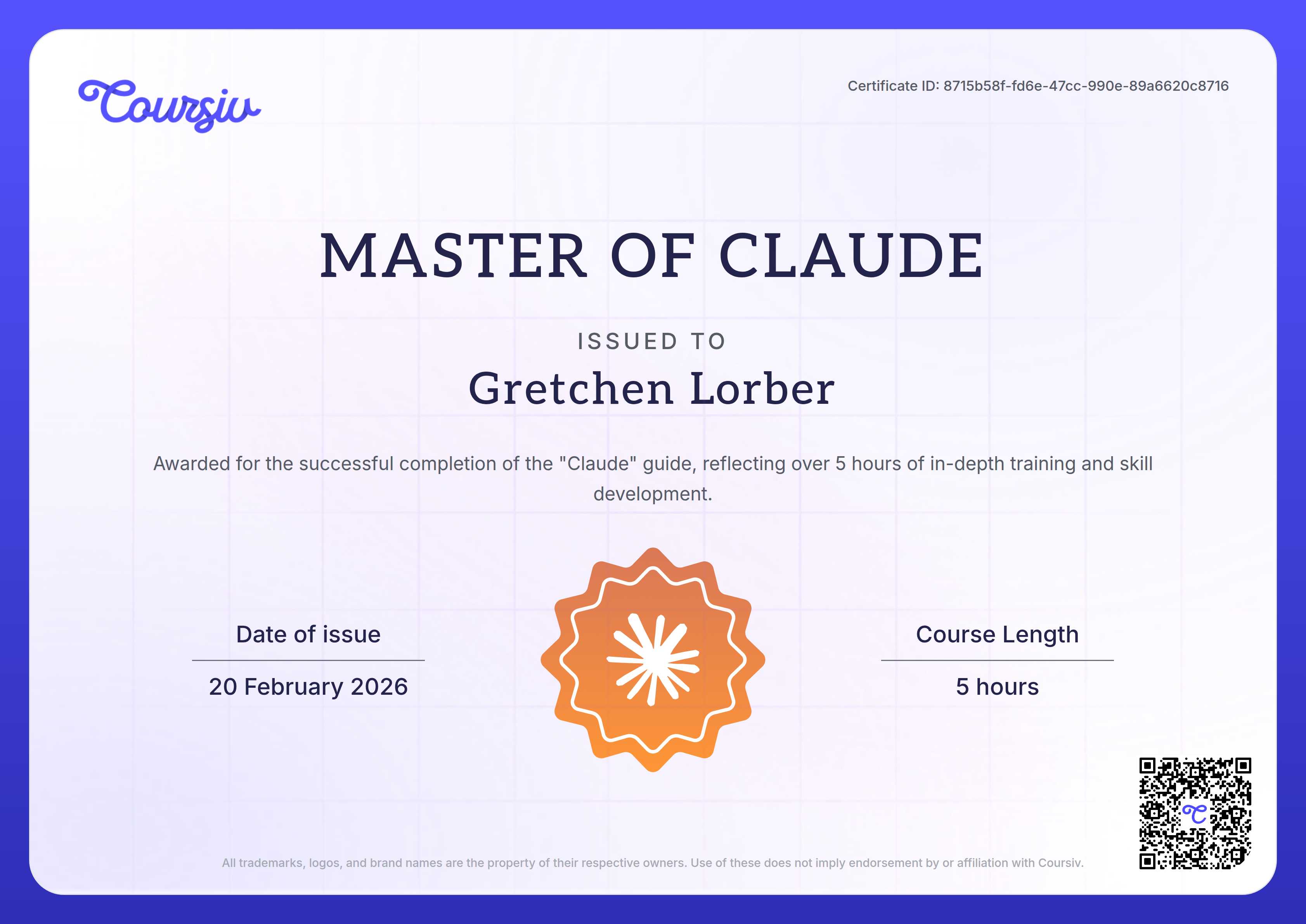 Certificate for Claude