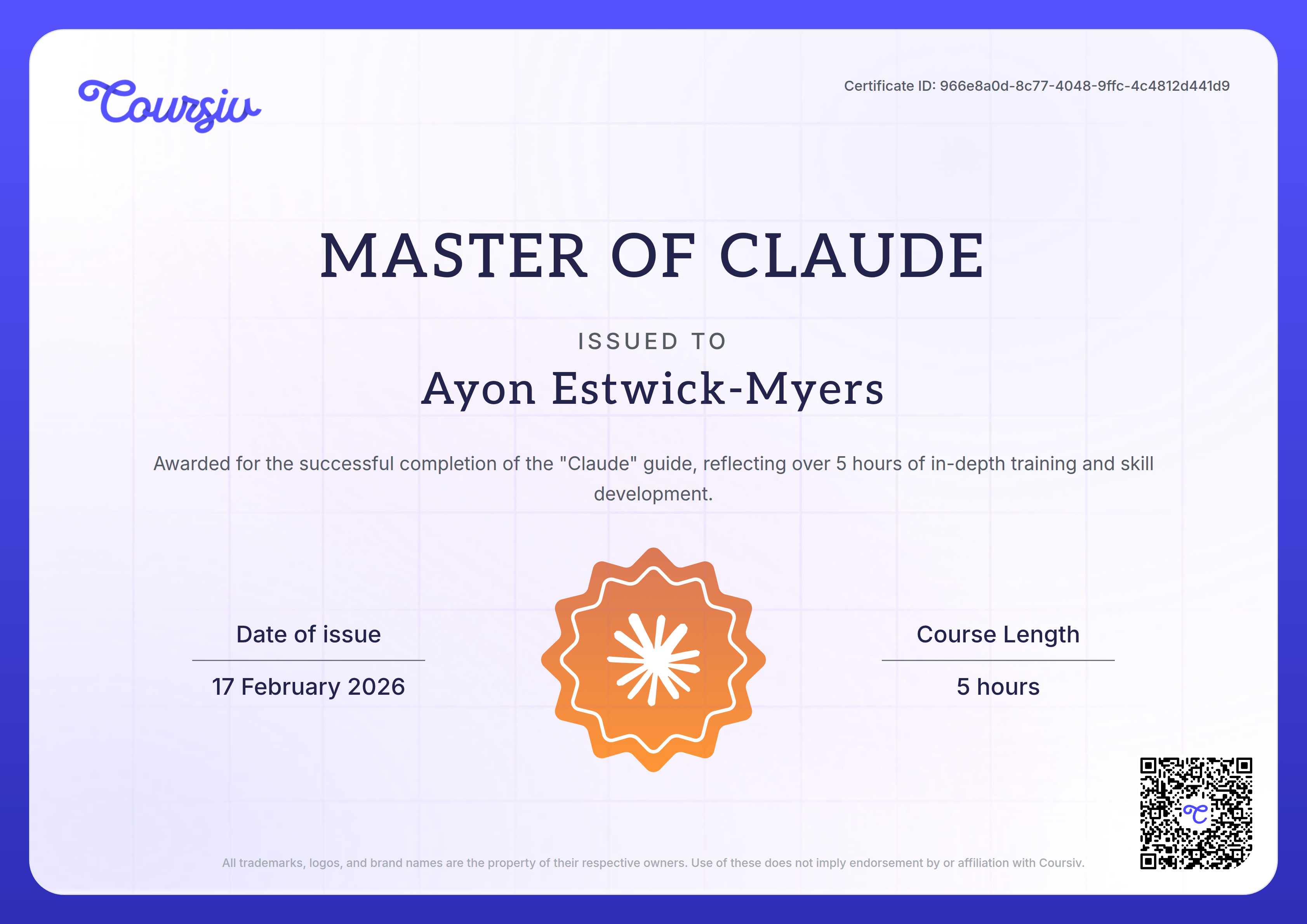Certificate for Claude