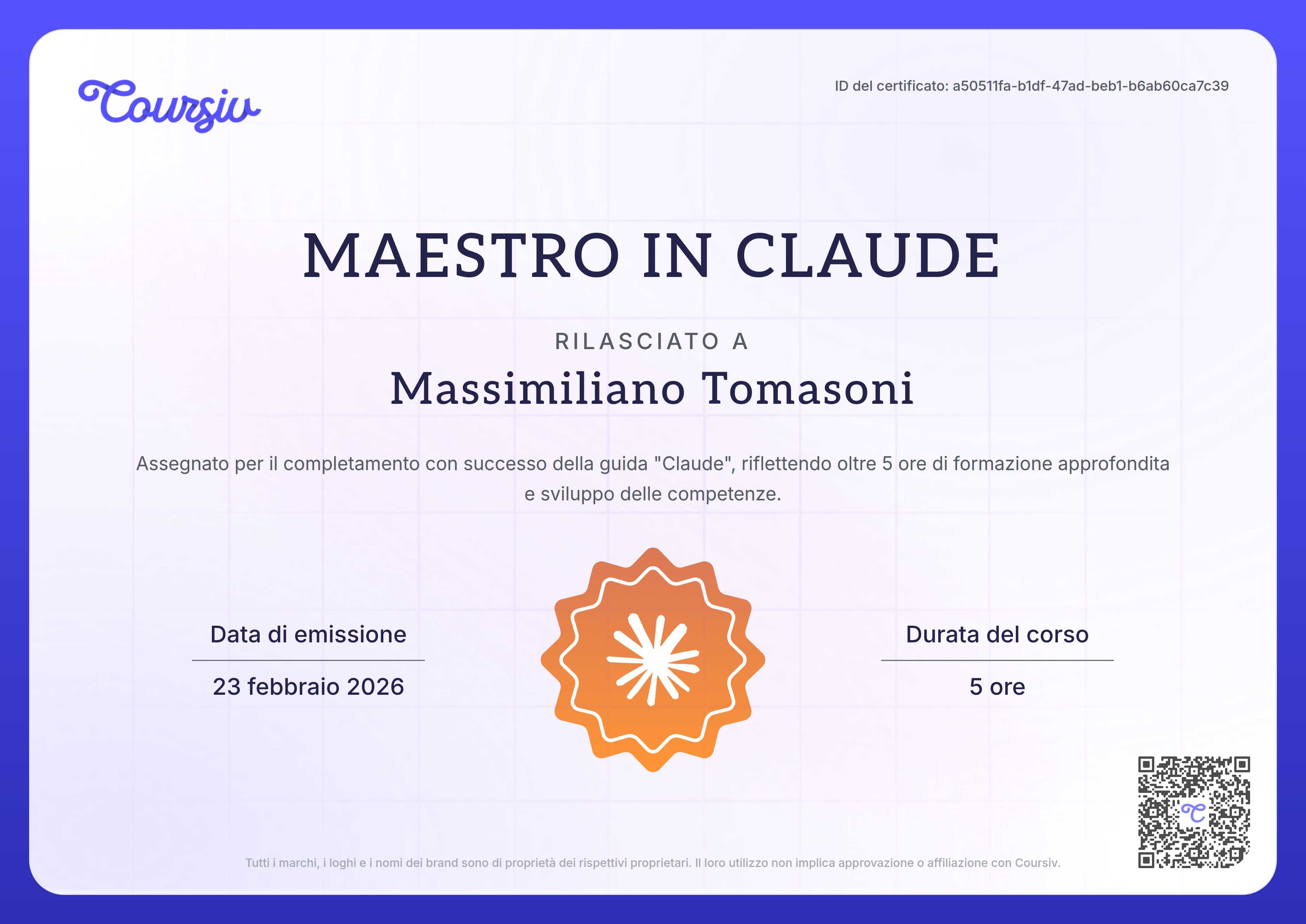 Certificate for Claude