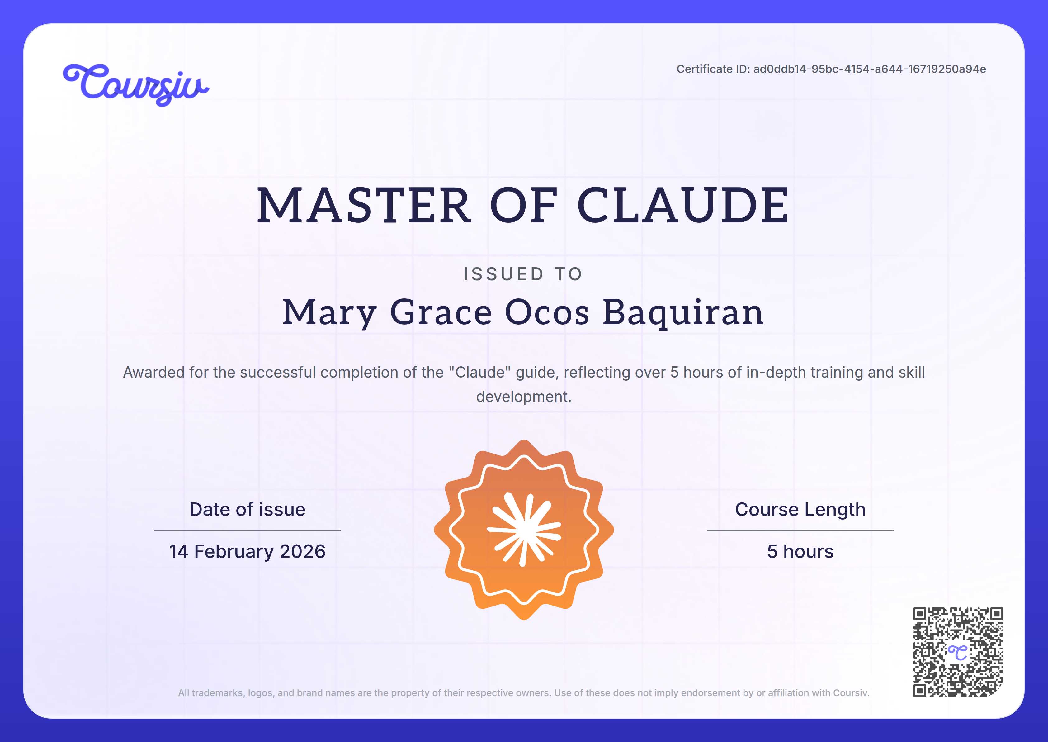 Certificate for Claude
