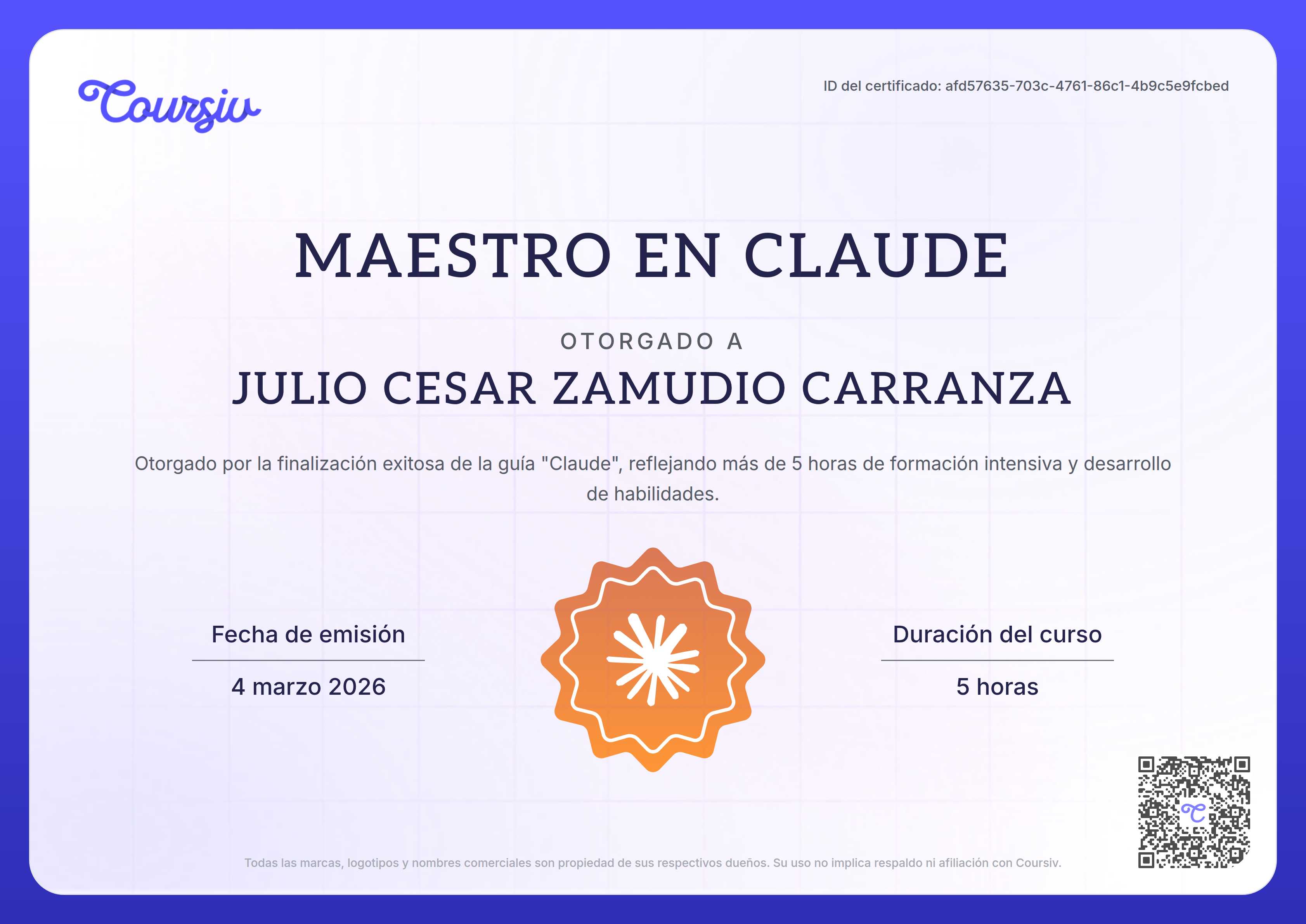 Certificate for Claude