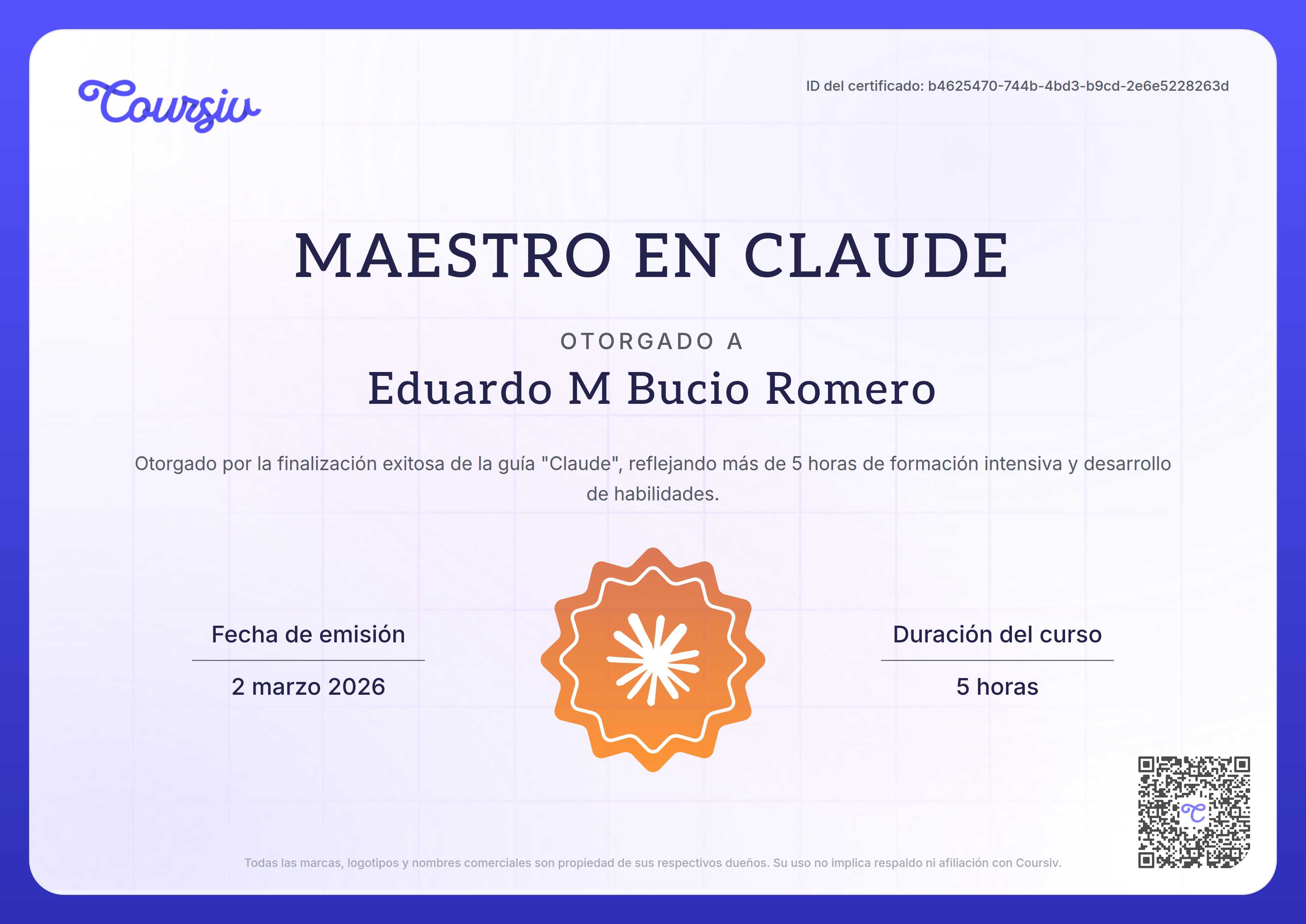 Certificate for Claude