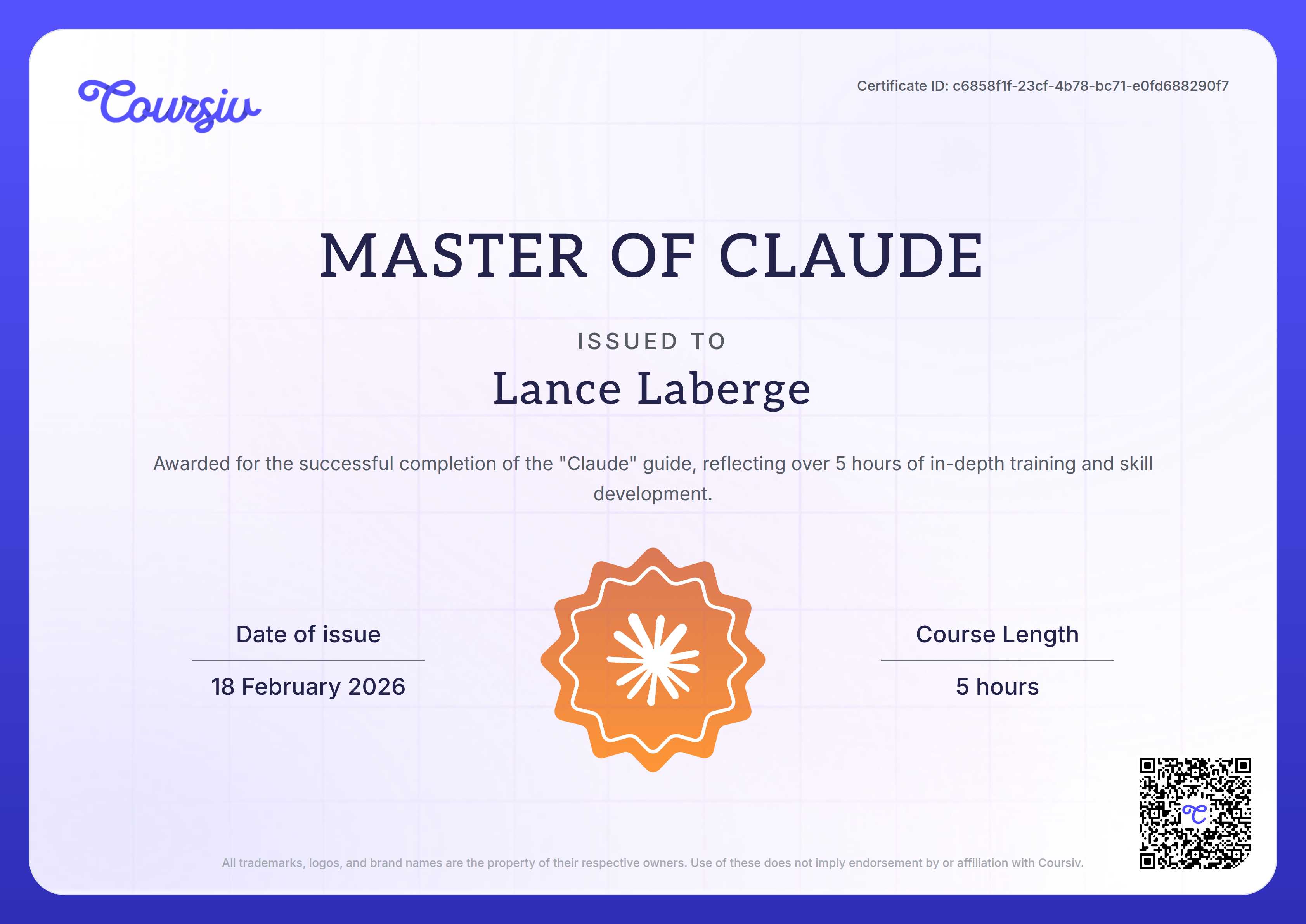 Certificate for Claude