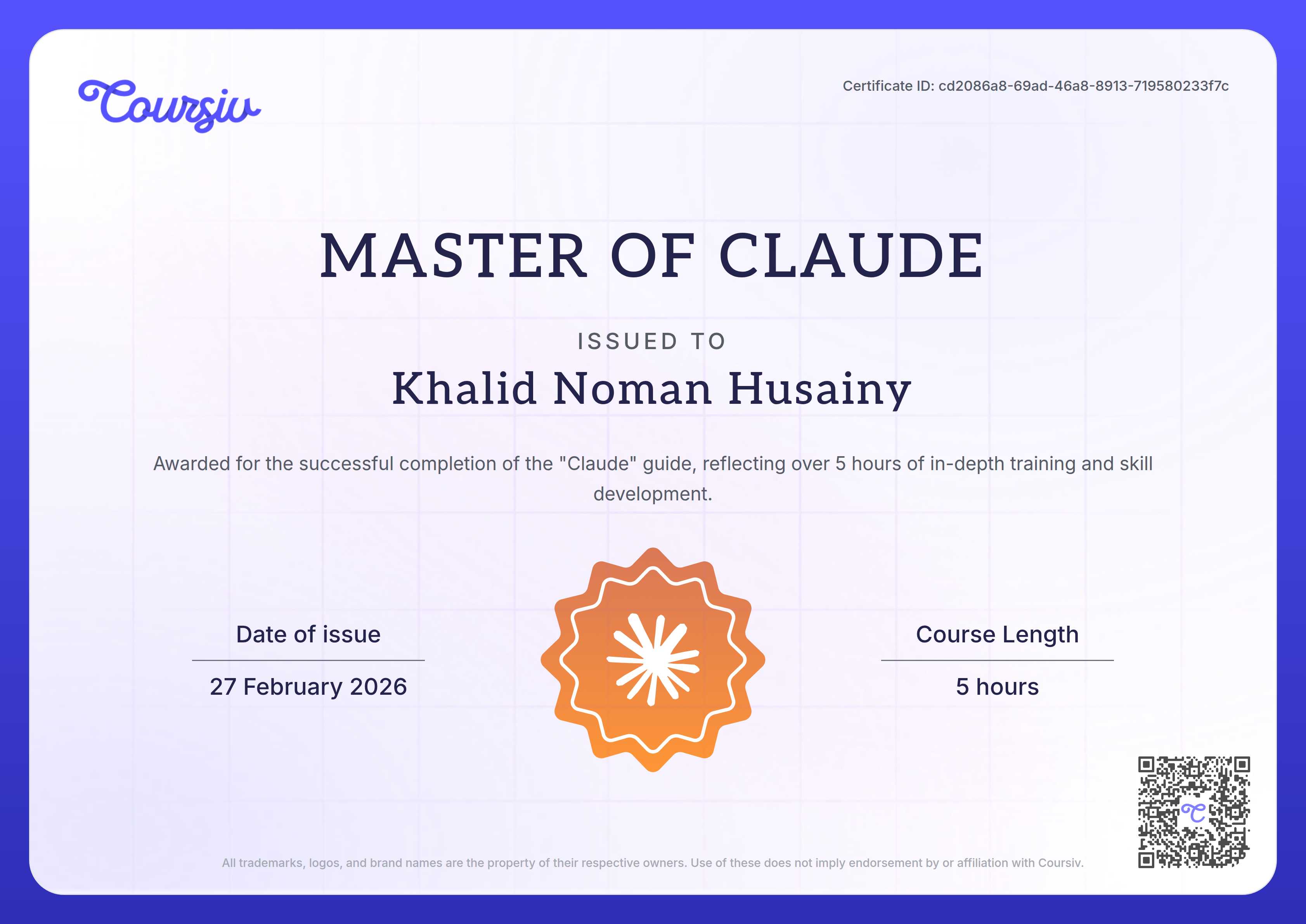 Certificate for Claude