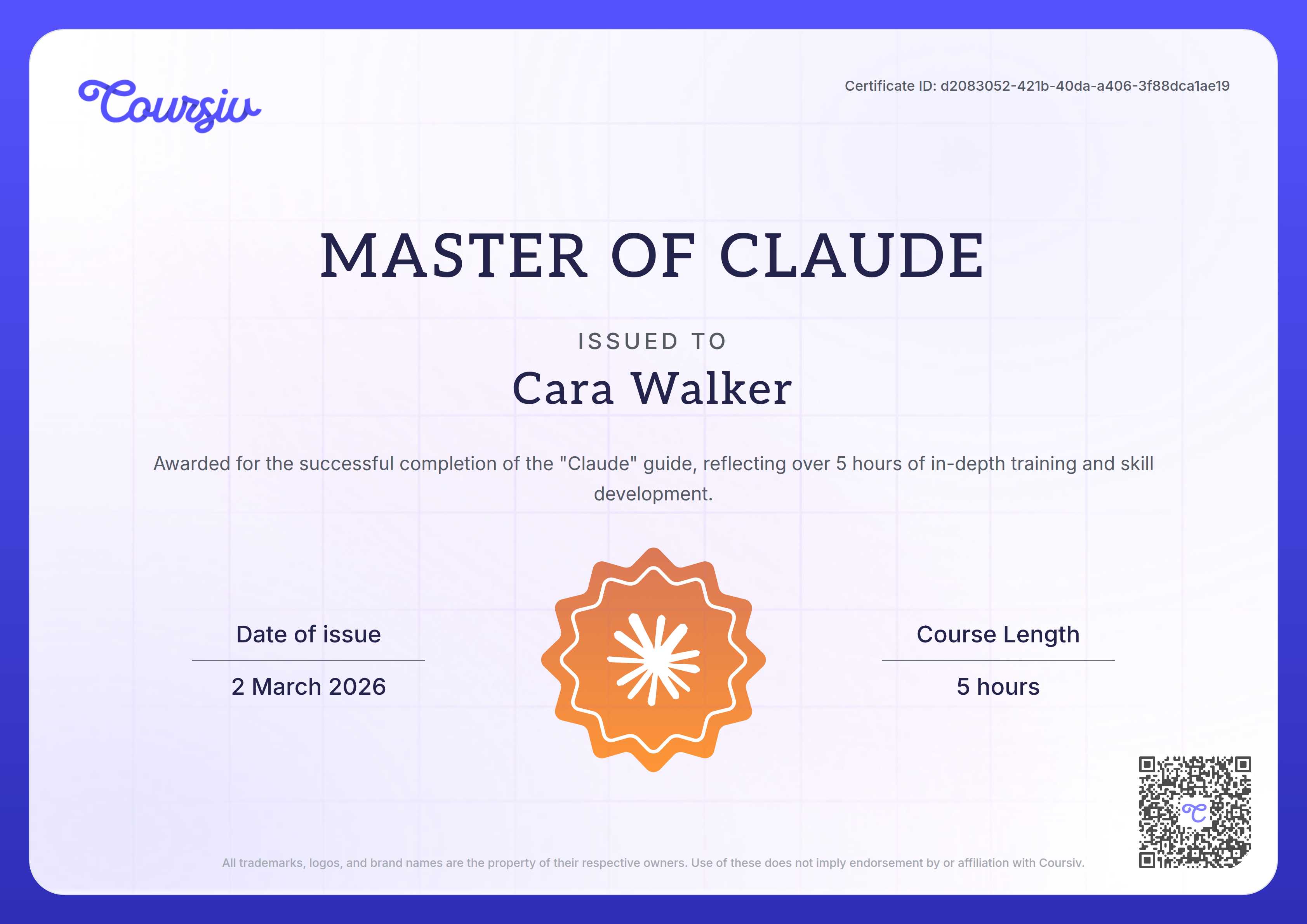 Certificate for Claude