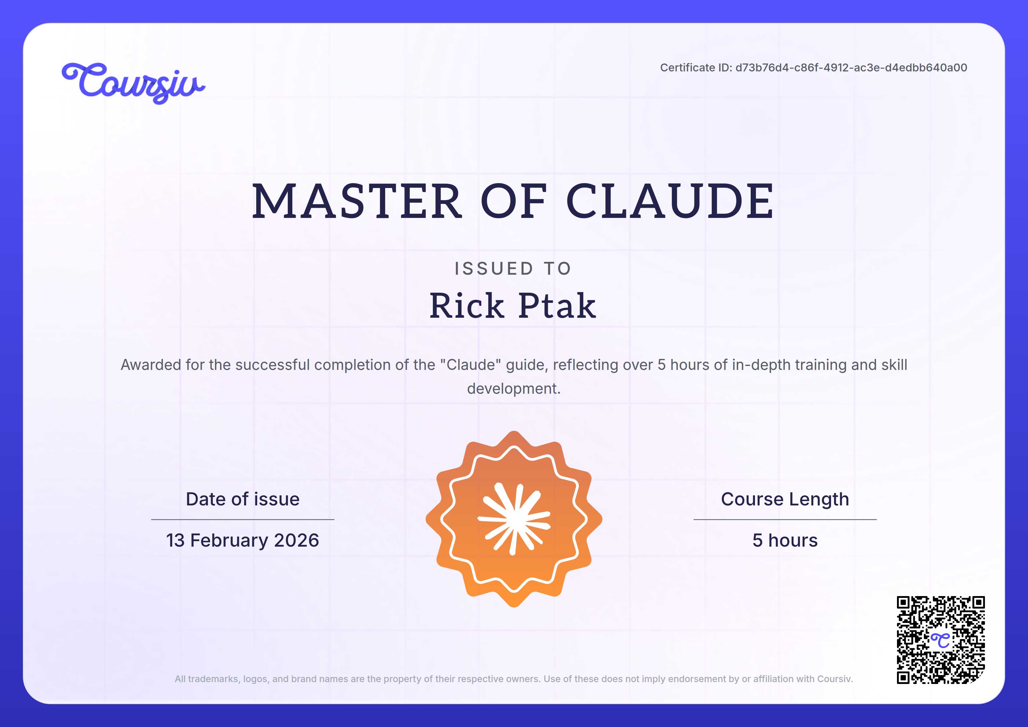 Certificate for Claude