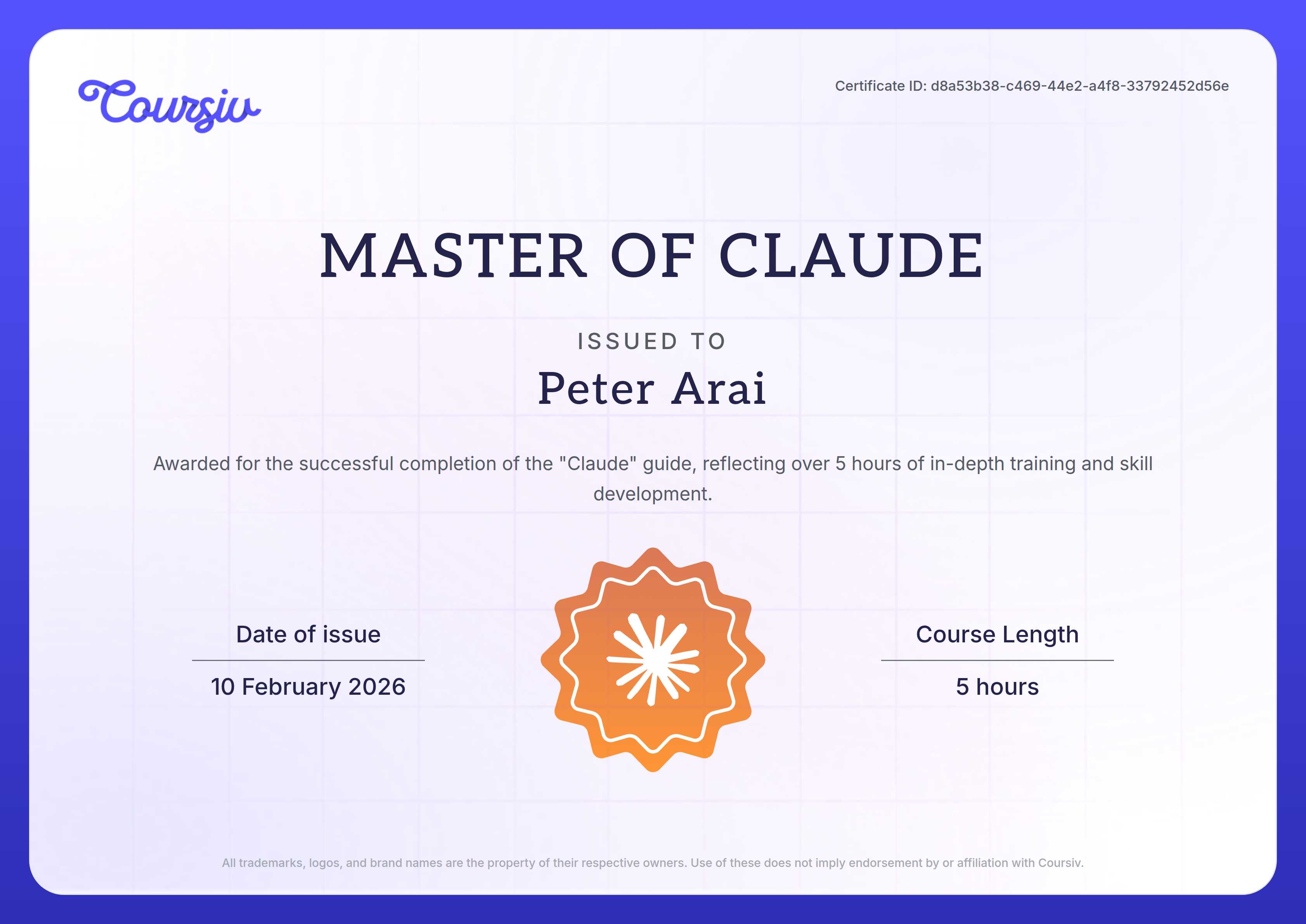 Certificate for Claude