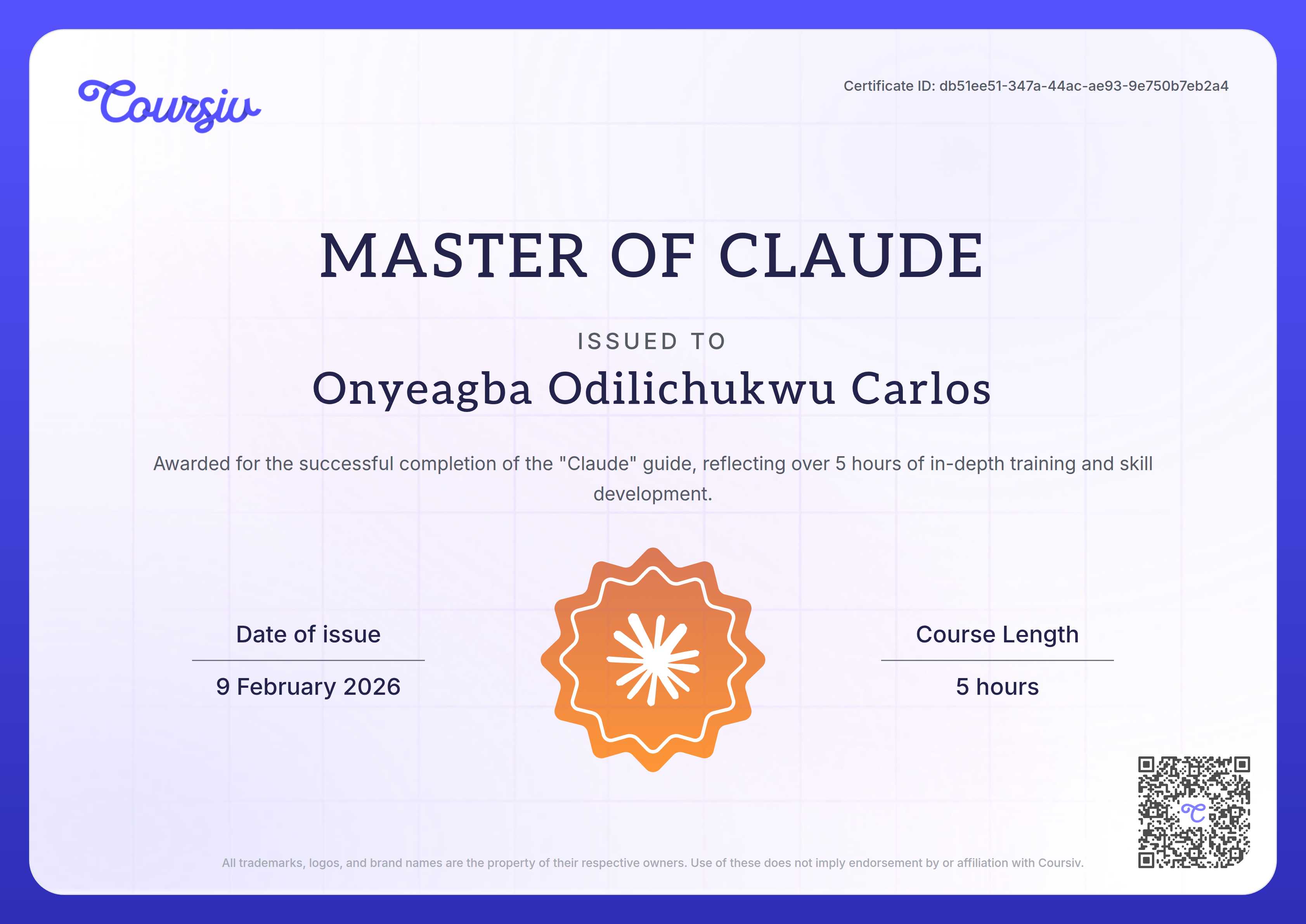 Certificate for Claude