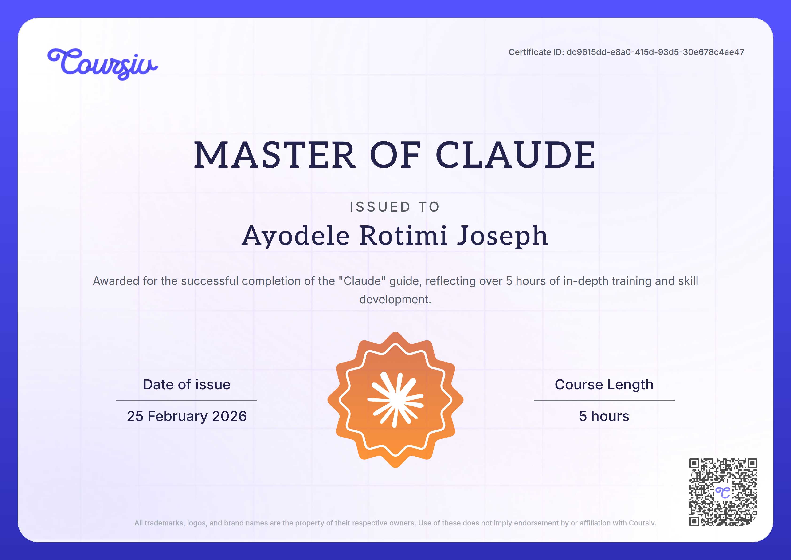 Certificate for Claude