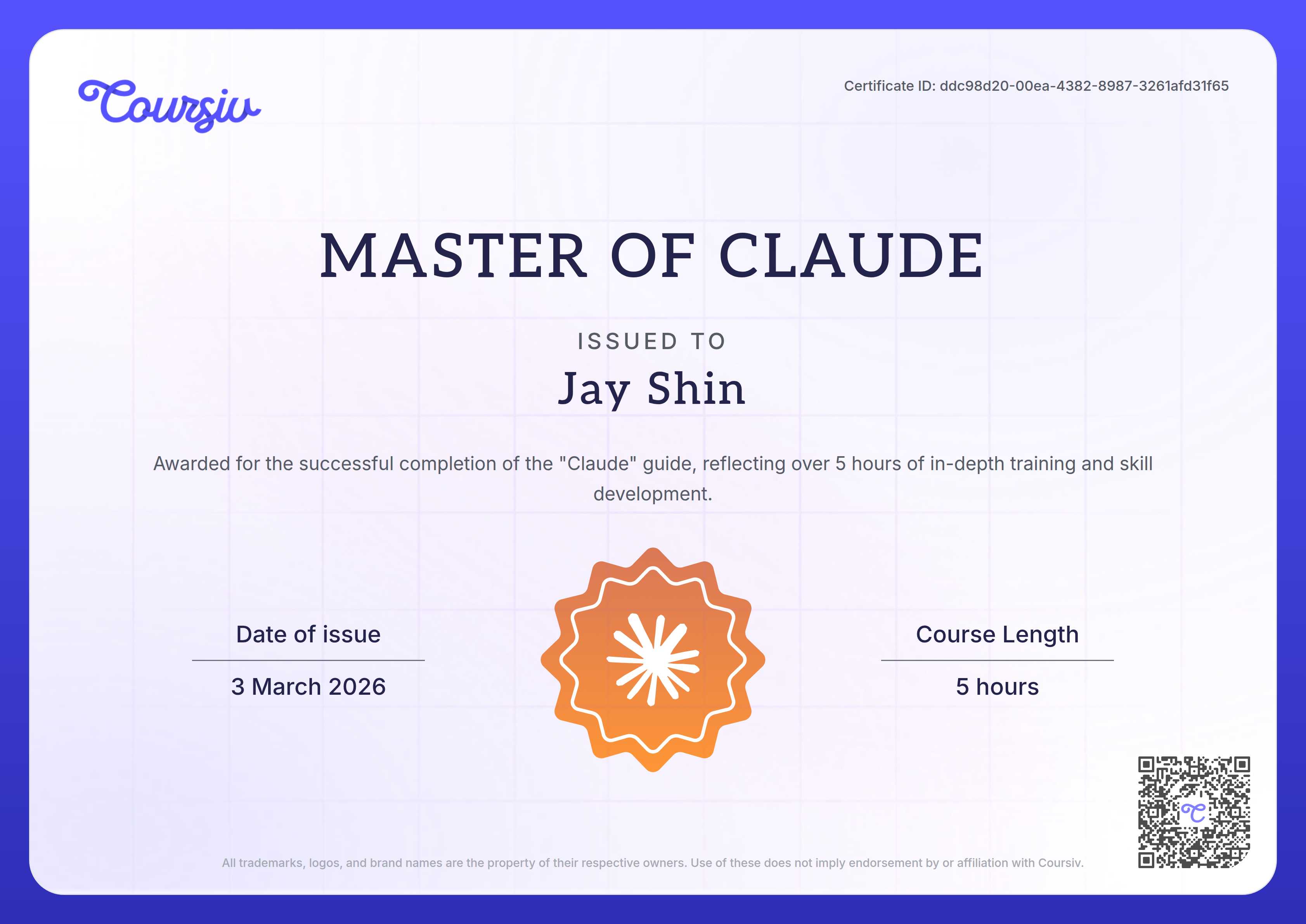 Certificate for Claude