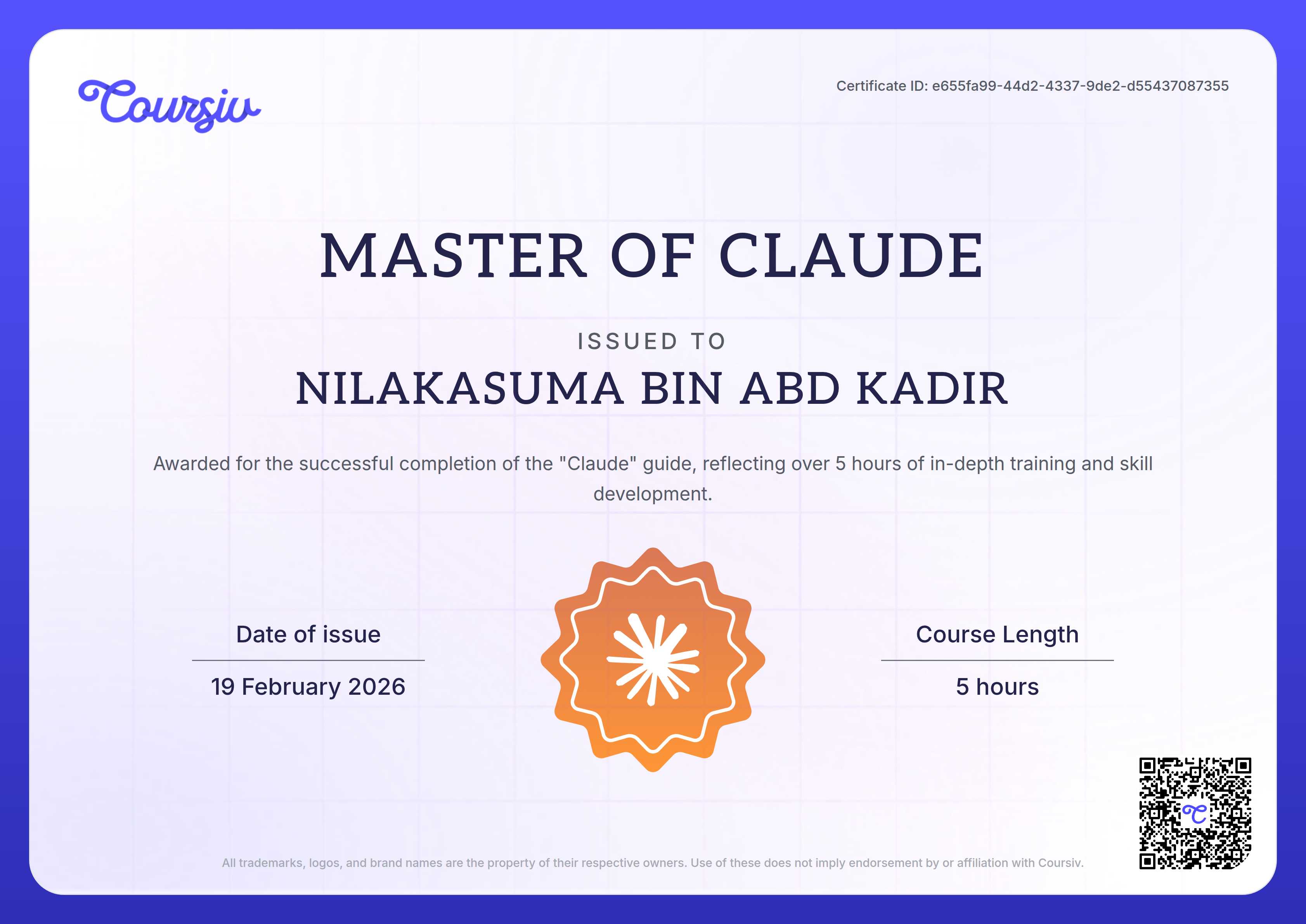 Certificate for Claude