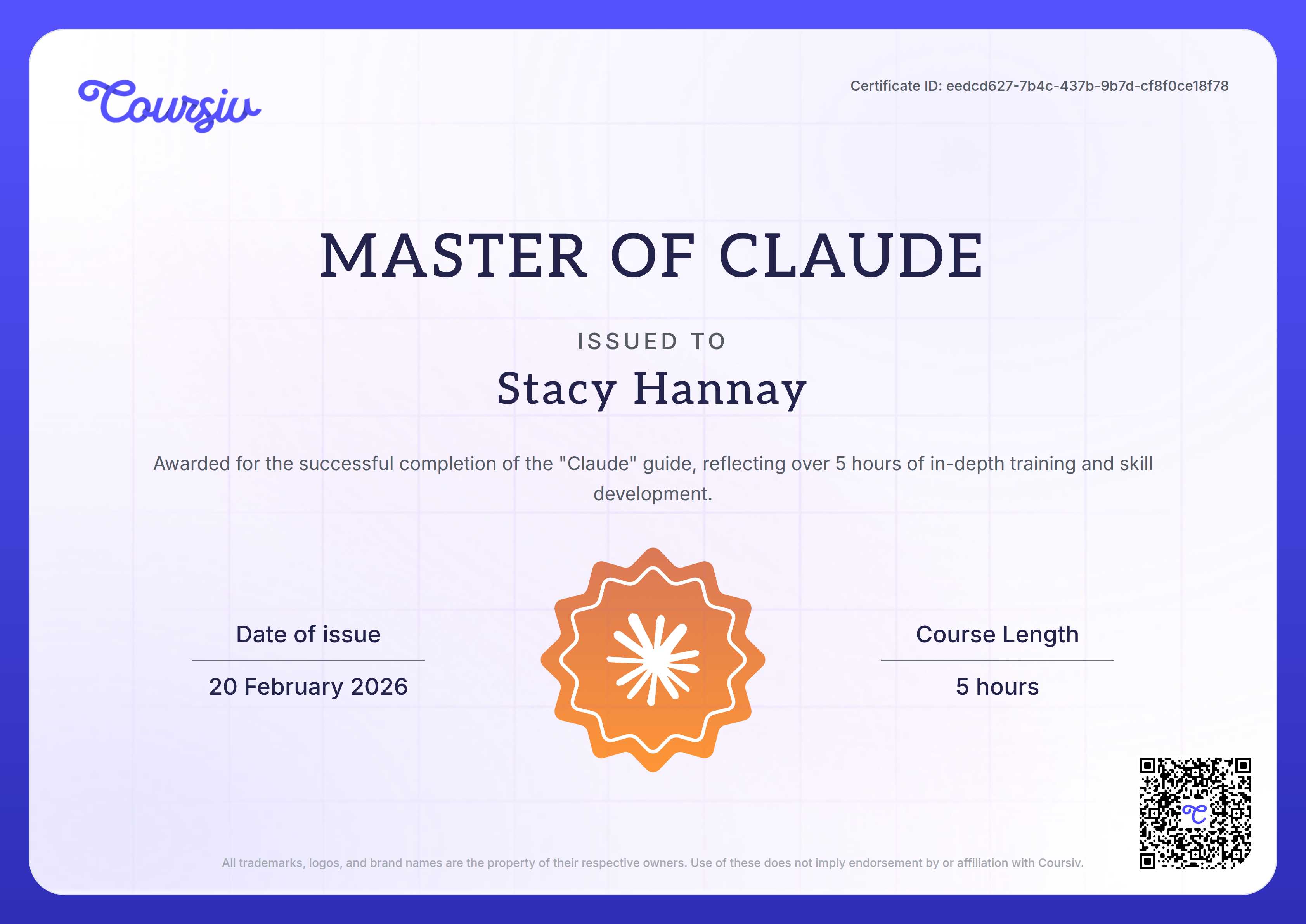 Certificate for Claude