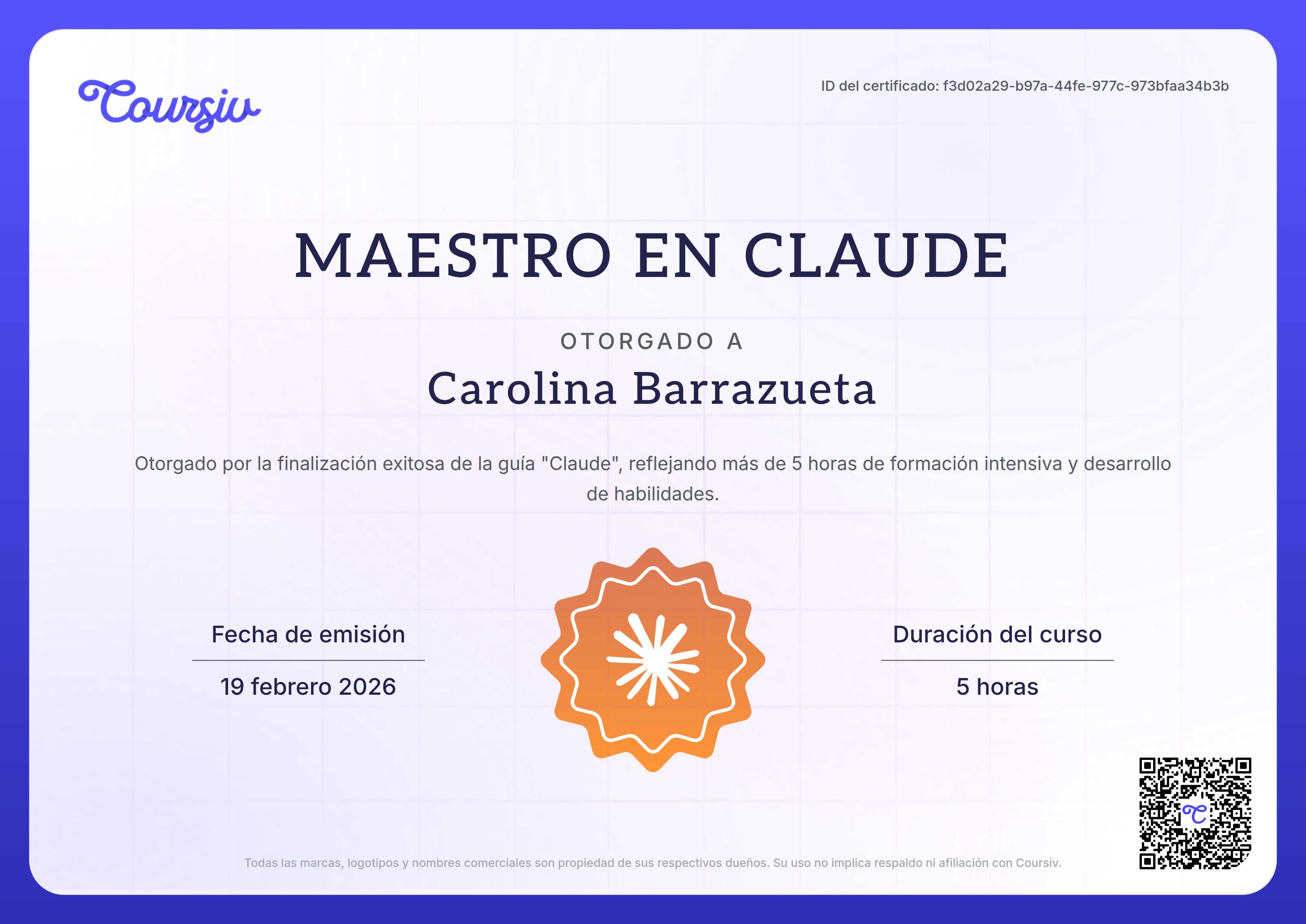 Certificate for Claude
