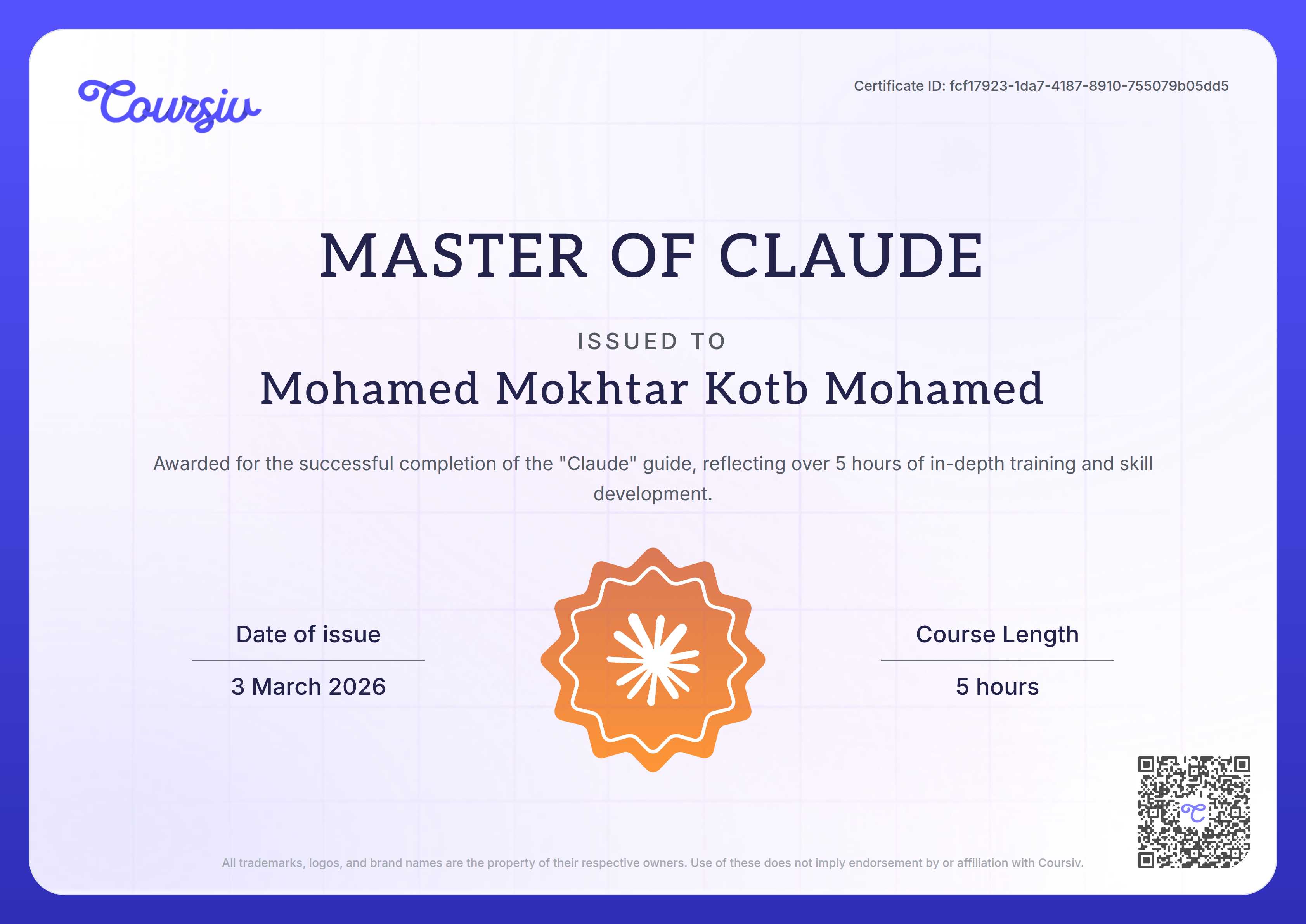 Certificate for Claude