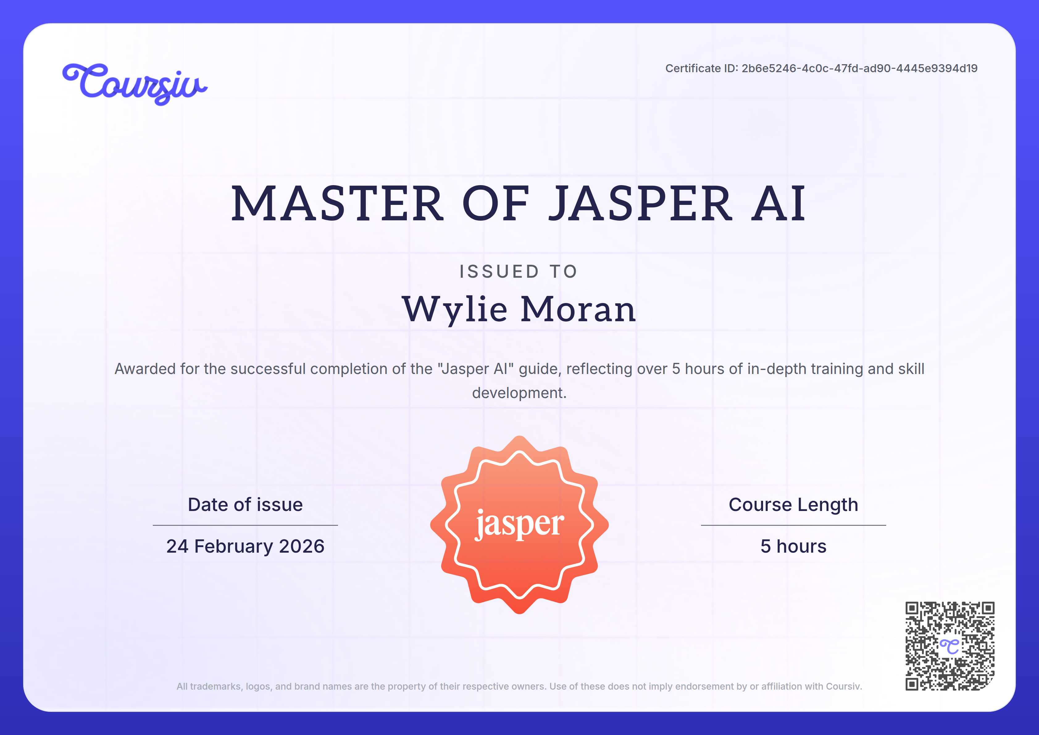 Certificate for Jasper AI