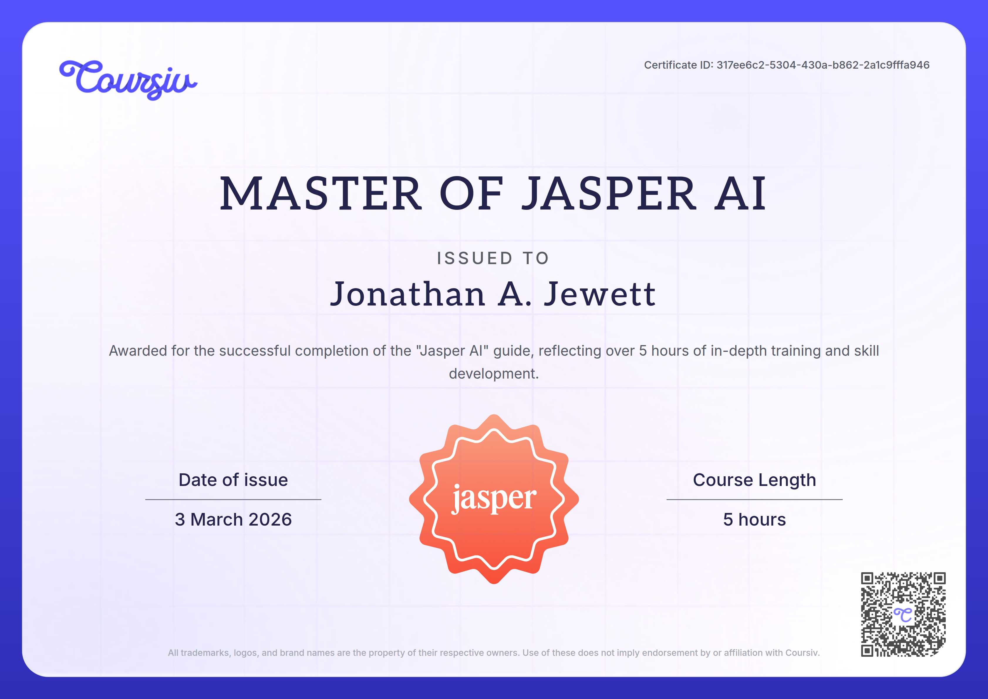 Certificate for Jasper AI